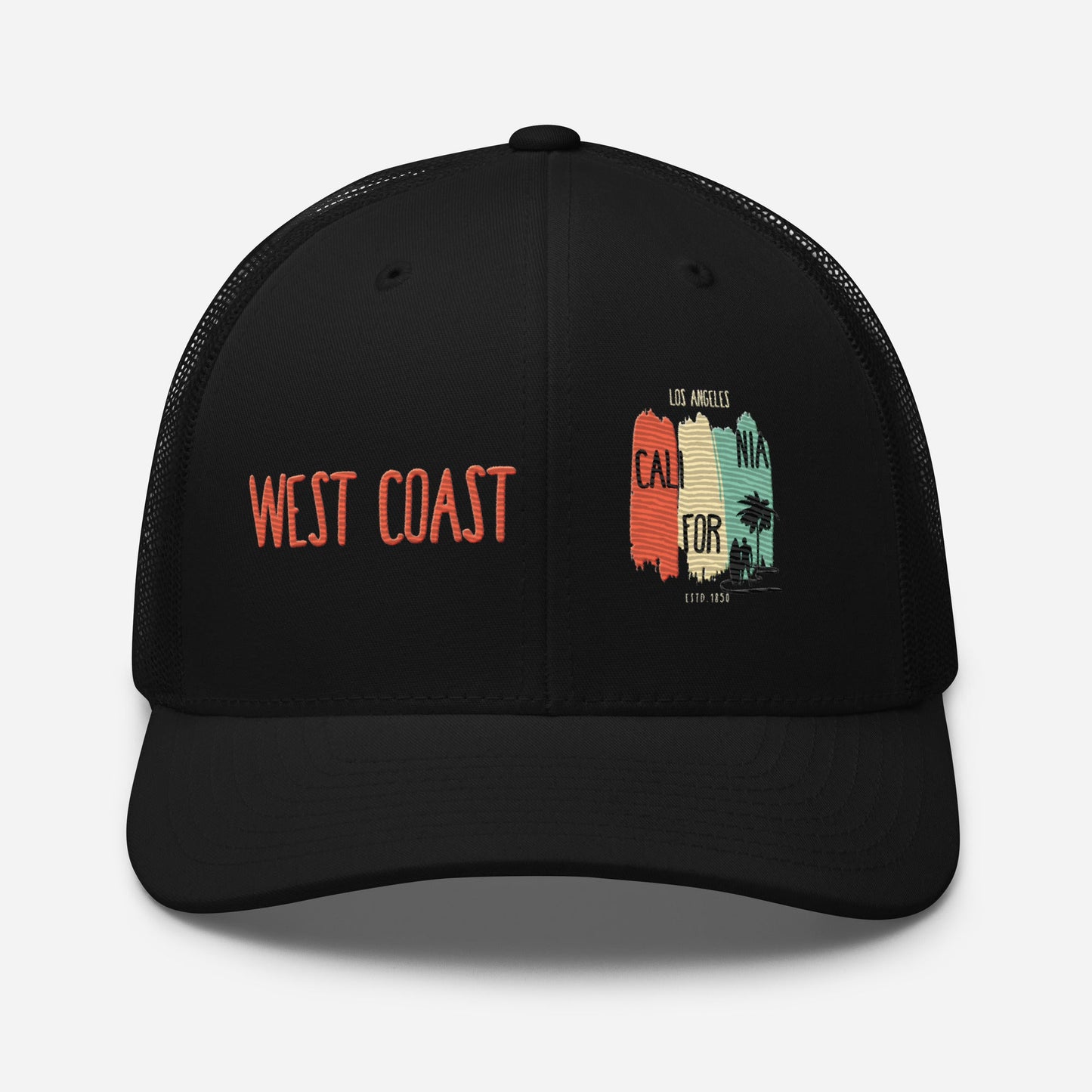 West Coast Los Angeles Embroidered Snapback Trucker Hat, Adjustable Mesh Back Cap