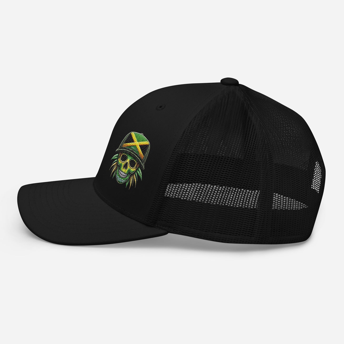 Embroidered 'Jamaica Skull' Trucker Hat – Adjustable Snapback, Stylish Summer Jamaica Hat