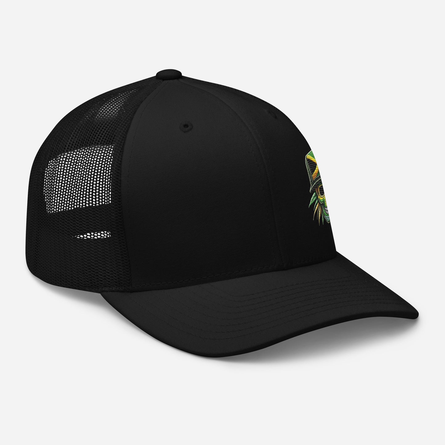 Embroidered 'Jamaica Skull' Trucker Hat – Adjustable Snapback, Stylish Summer Jamaica Hat