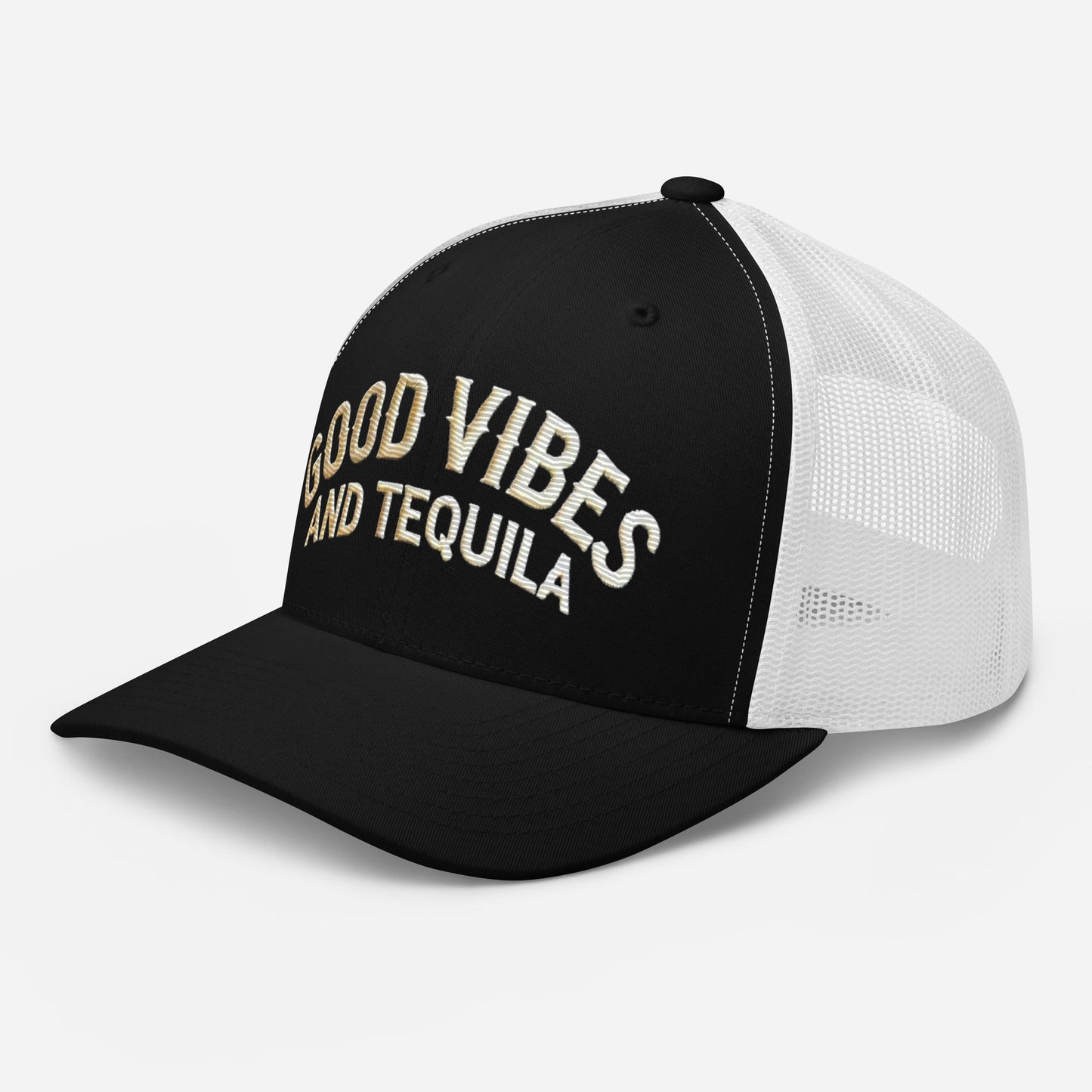 Good Vibes and Tequila Embroidered Trucker Cap: Classic Mesh Back, Adjustable Fit Great Gift