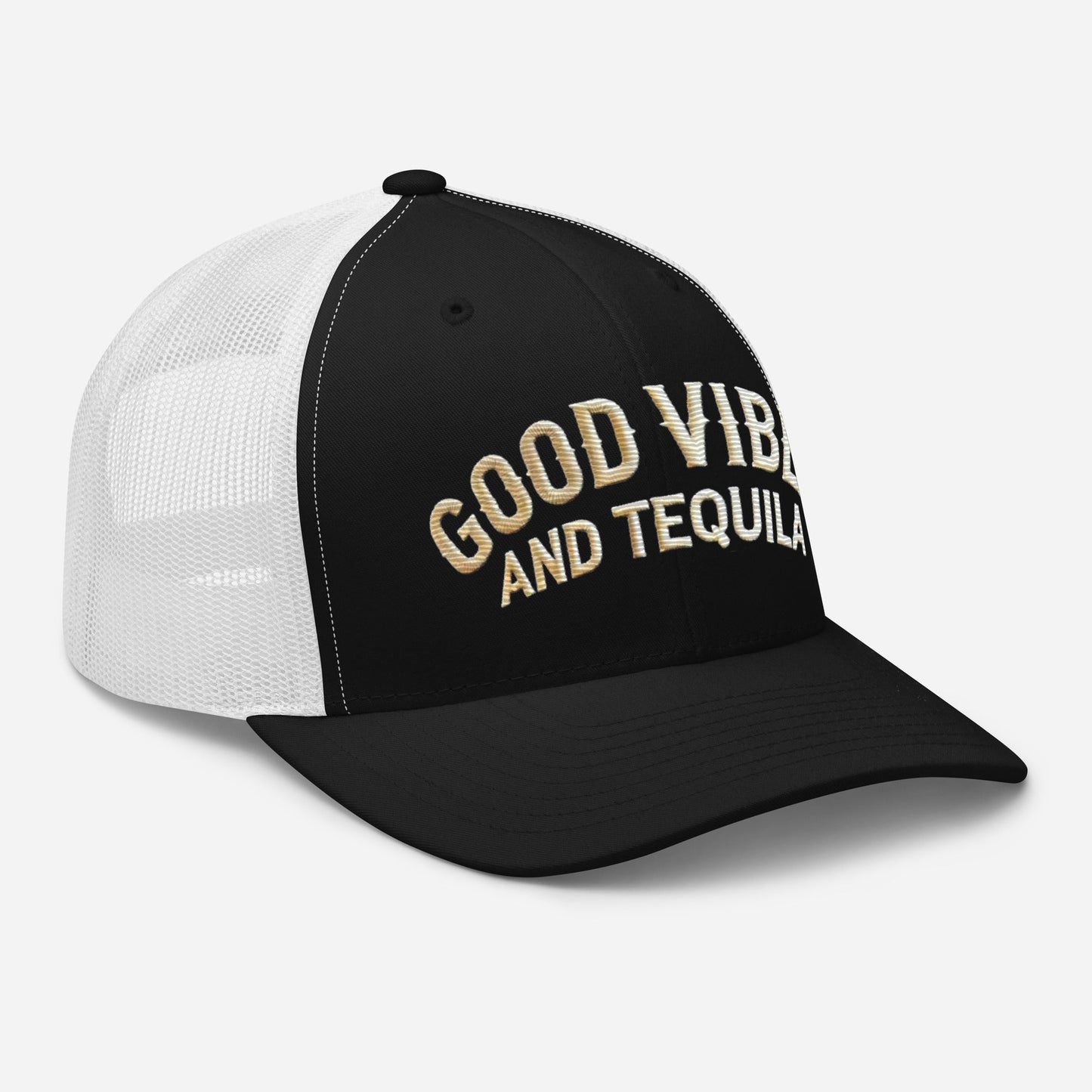 Good Vibes and Tequila Embroidered Trucker Cap: Classic Mesh Back, Adjustable Fit Great Gift