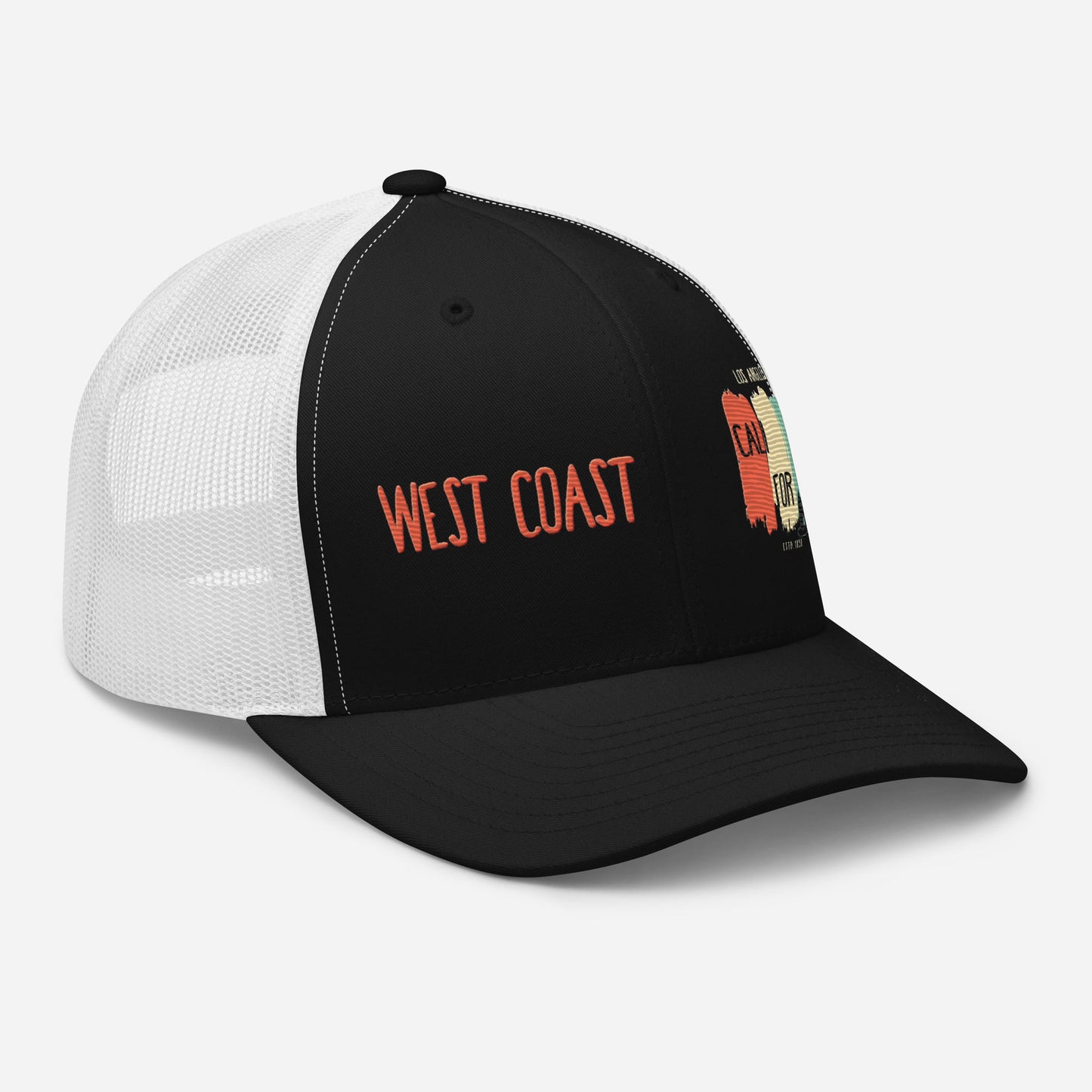 West Coast Los Angeles Embroidered Snapback Trucker Hat, Adjustable Mesh Back Cap