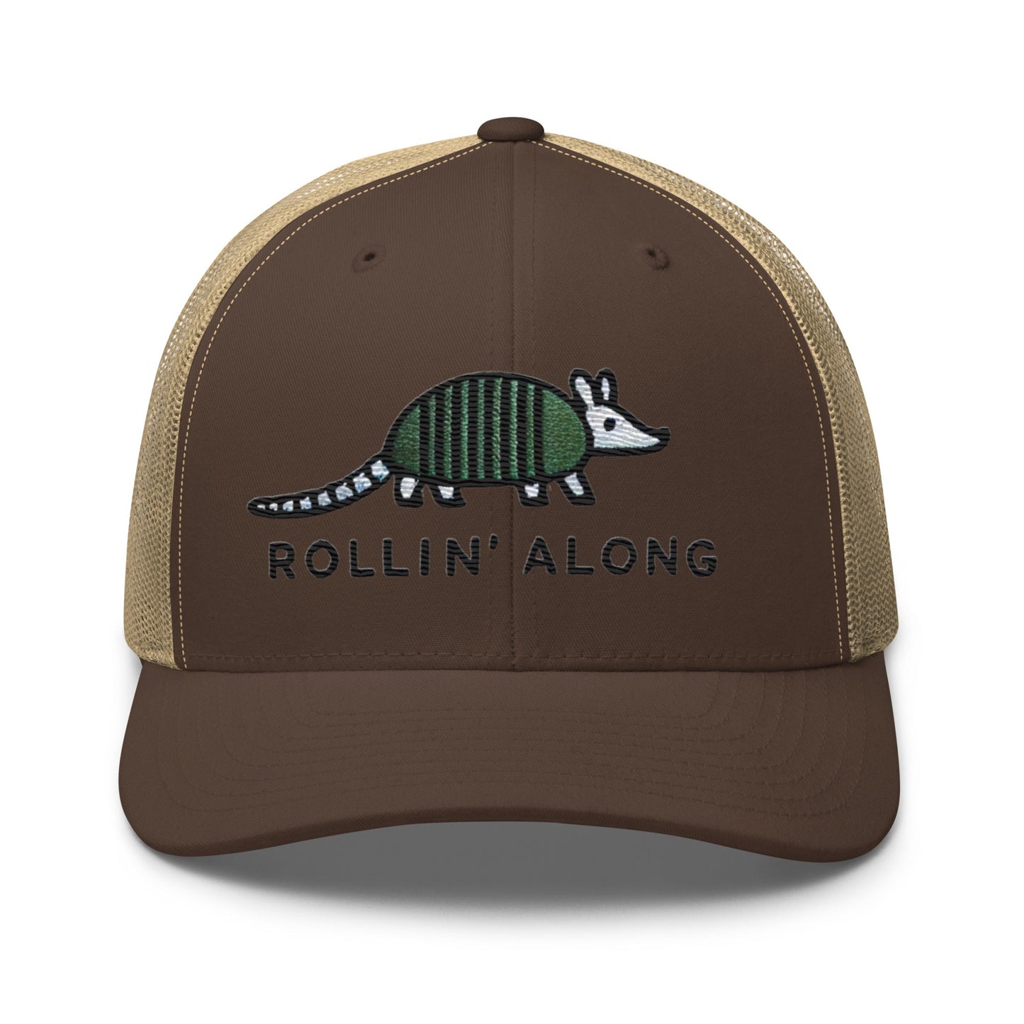 Embroidered Armadillo Rollin' Along Trucker Cap, Mesh Back Adjustable Hat Great Gift Idea