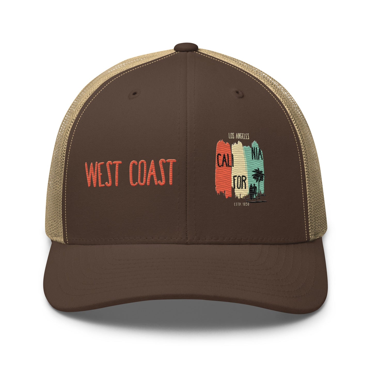 West Coast Los Angeles Embroidered Snapback Trucker Hat, Adjustable Mesh Back Cap