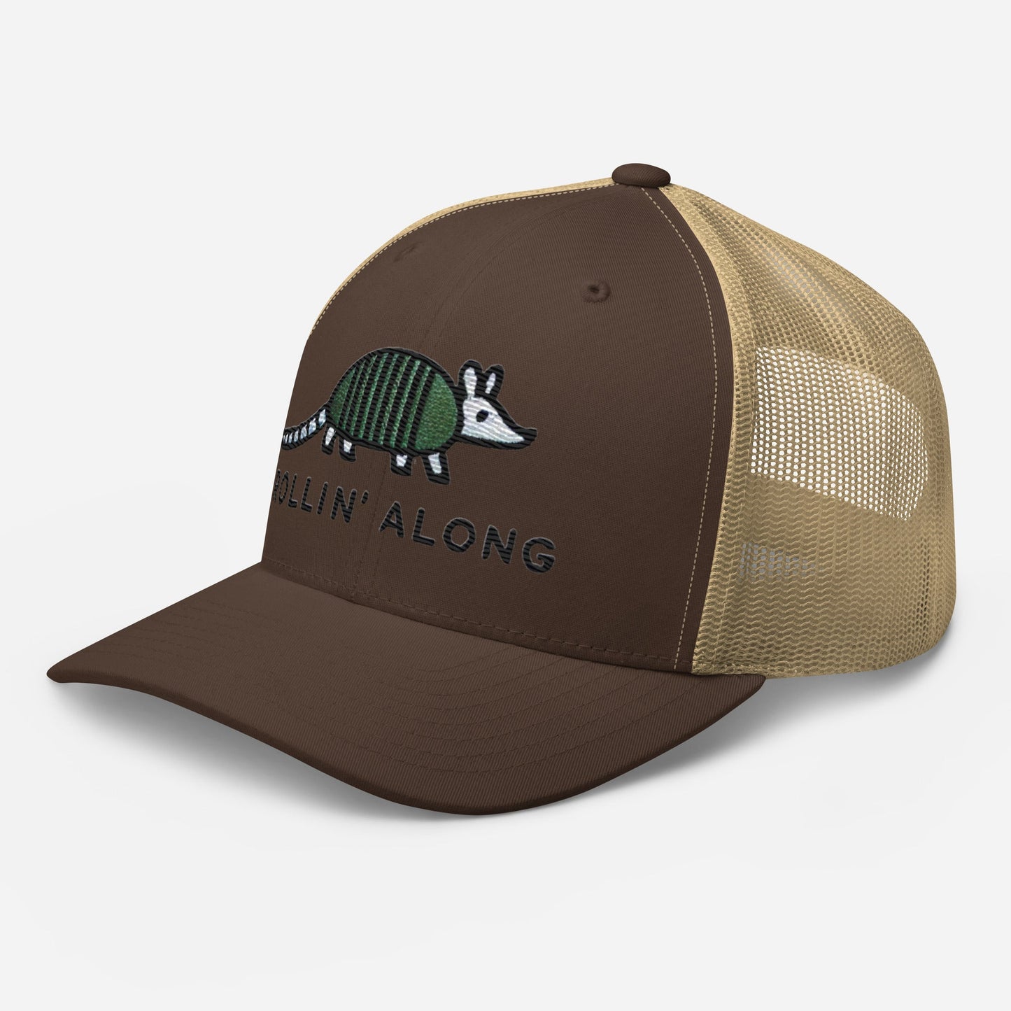 Embroidered Armadillo Rollin' Along Trucker Cap, Mesh Back Adjustable Hat Great Gift Idea