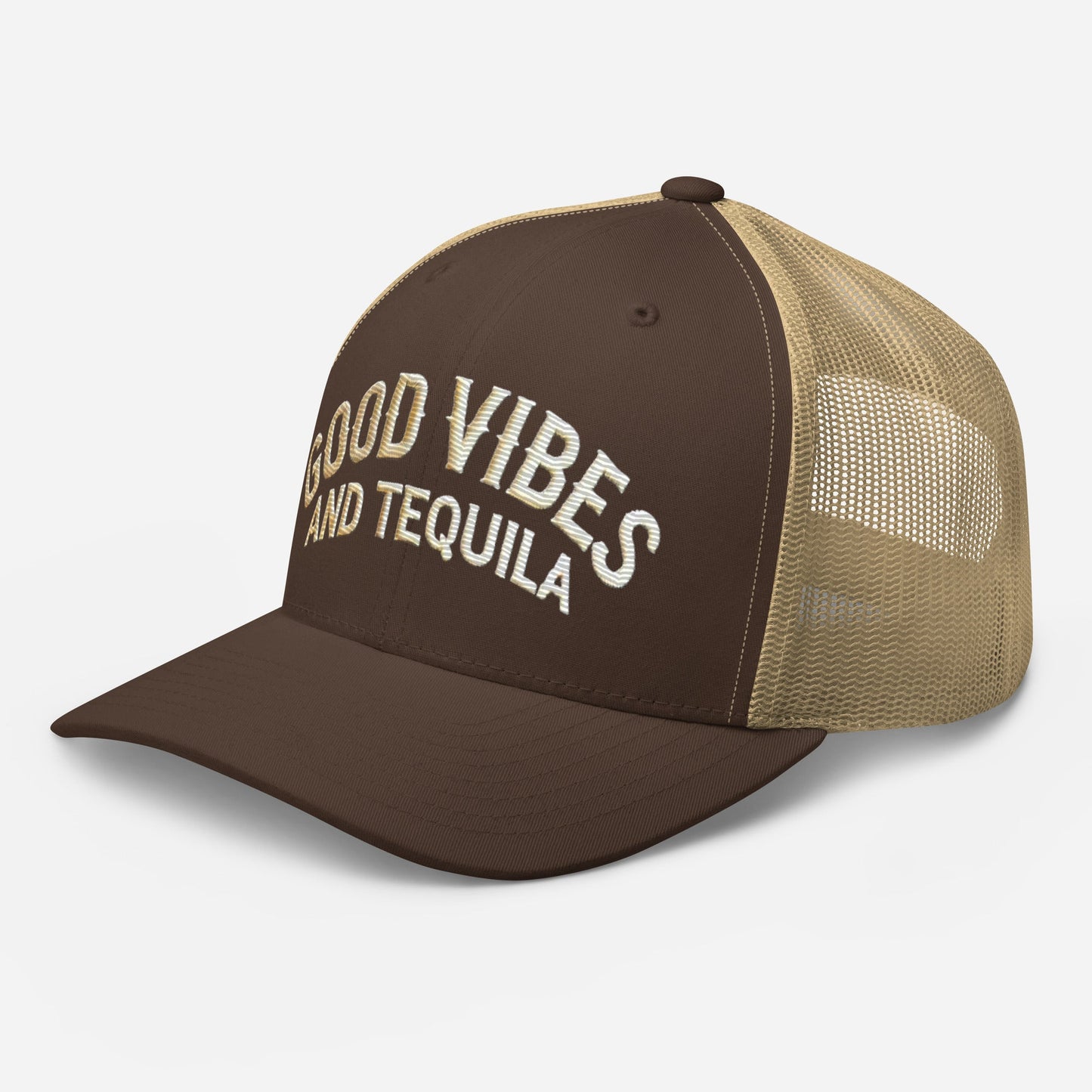 Good Vibes and Tequila Embroidered Trucker Cap: Classic Mesh Back, Adjustable Fit Great Gift