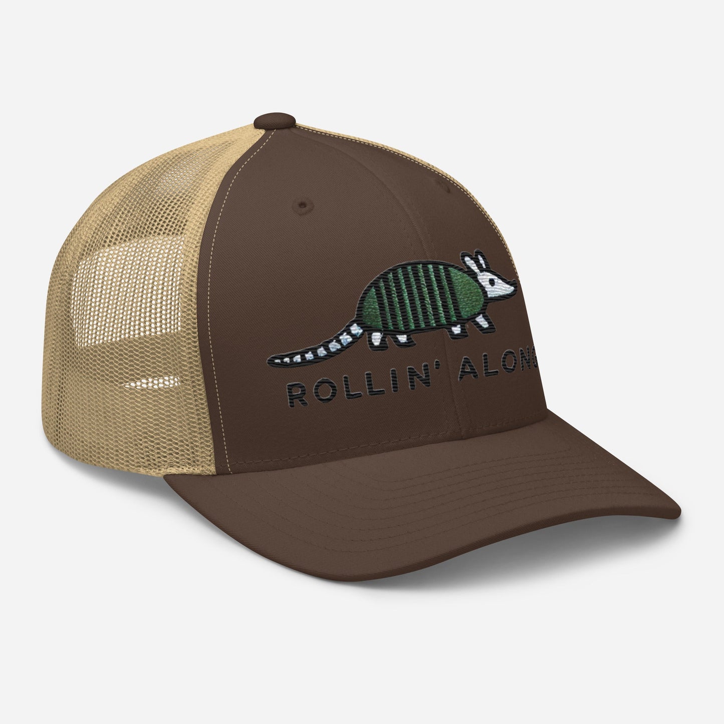 Embroidered Armadillo Rollin' Along Trucker Cap, Mesh Back Adjustable Hat Great Gift Idea