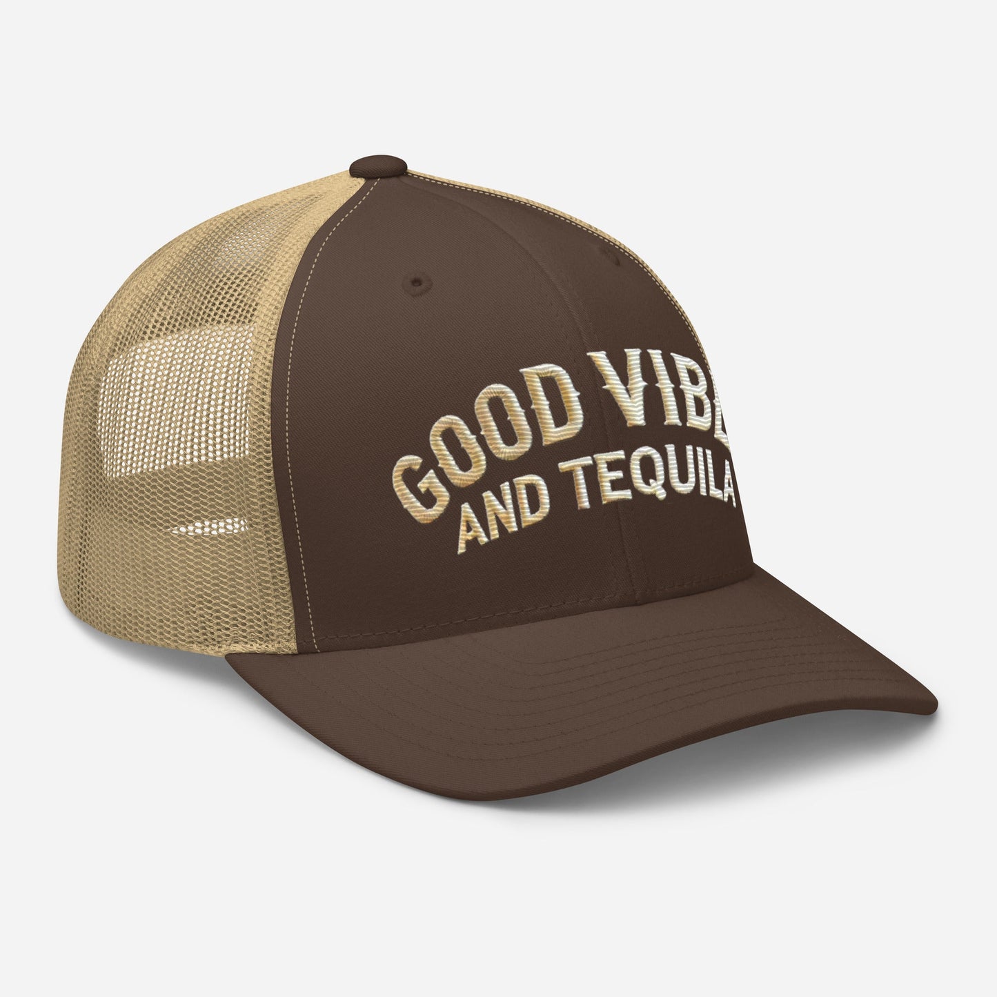 Good Vibes and Tequila Embroidered Trucker Cap: Classic Mesh Back, Adjustable Fit Great Gift