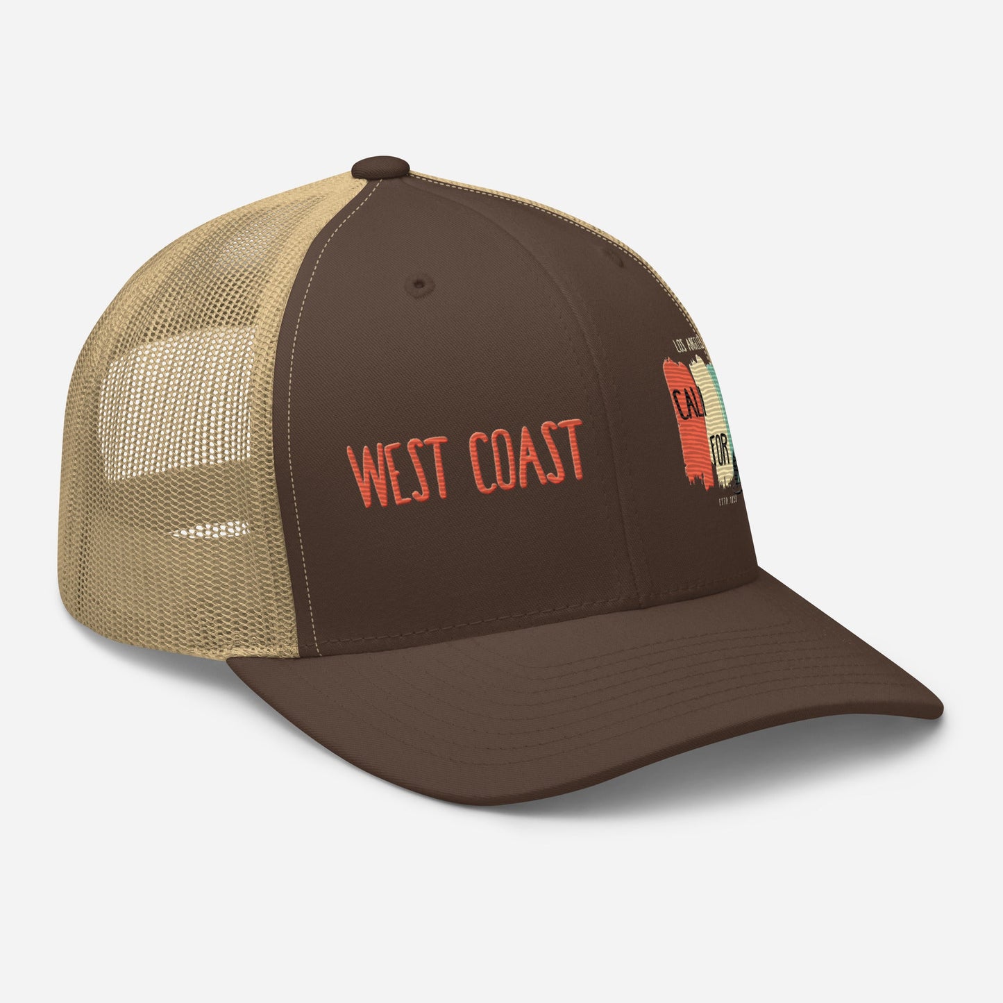 West Coast Los Angeles Embroidered Snapback Trucker Hat, Adjustable Mesh Back Cap