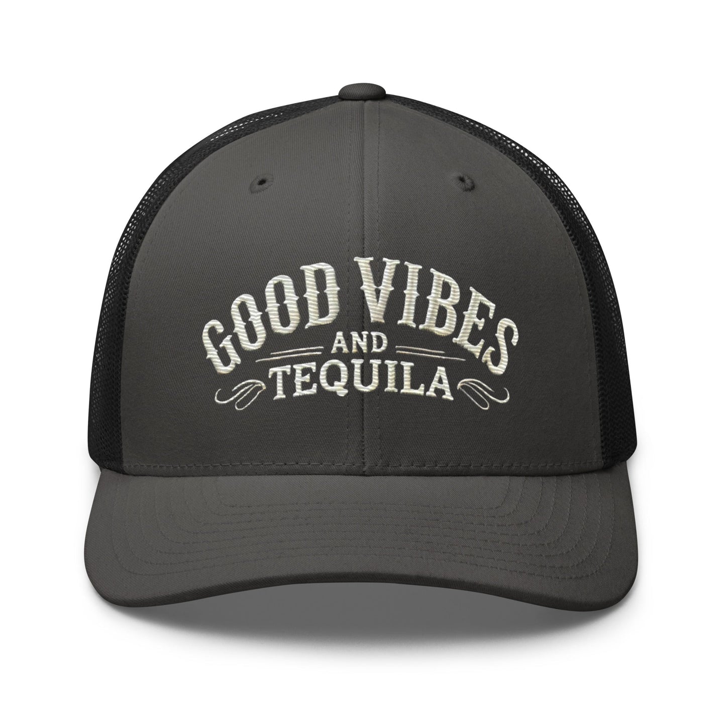 Good Vibes and Tequila Embroidered Trucker Cap: Classic Mesh Back, Adjustable Fit Party Hat Great Gift Idea