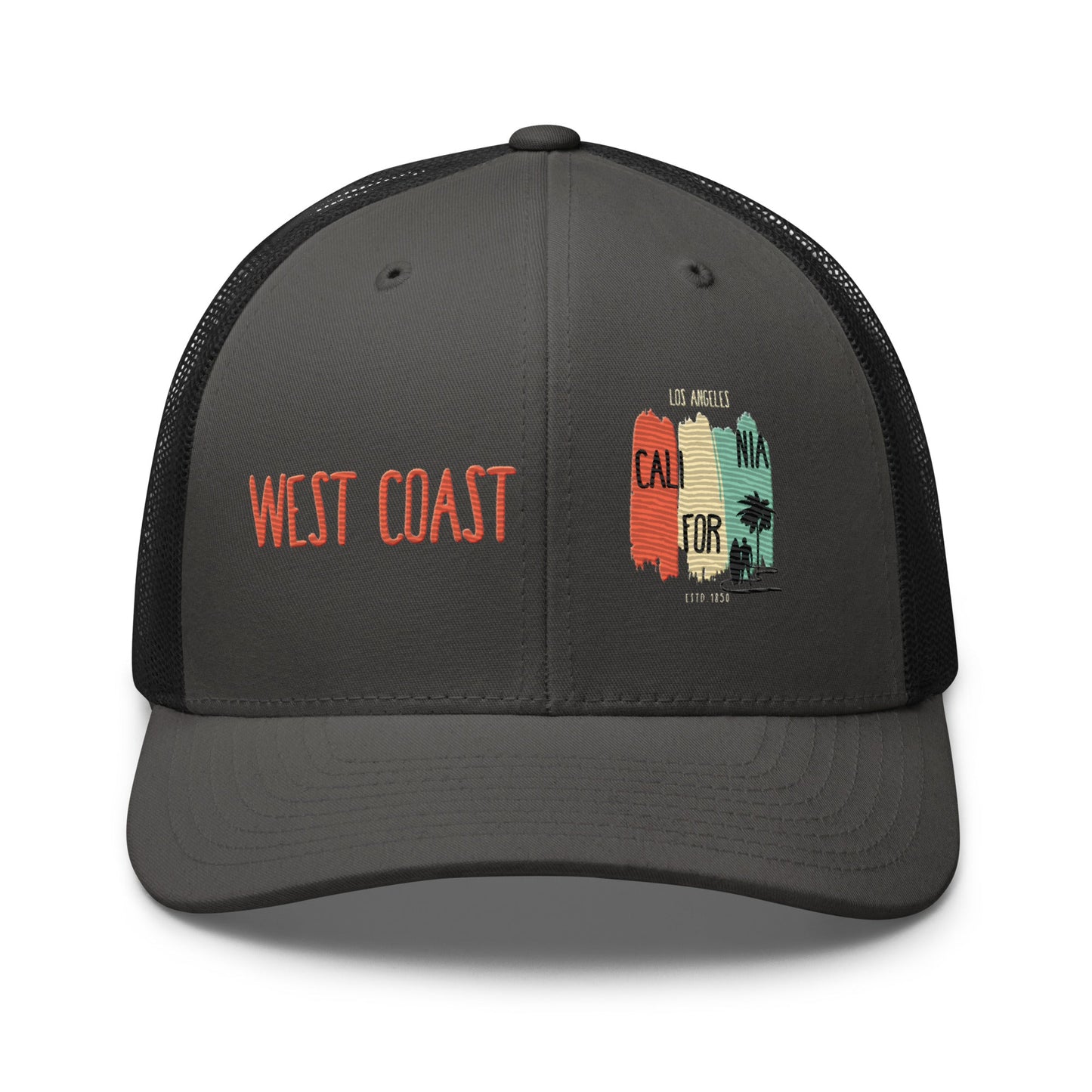 West Coast Los Angeles Embroidered Snapback Trucker Hat, Adjustable Mesh Back Cap