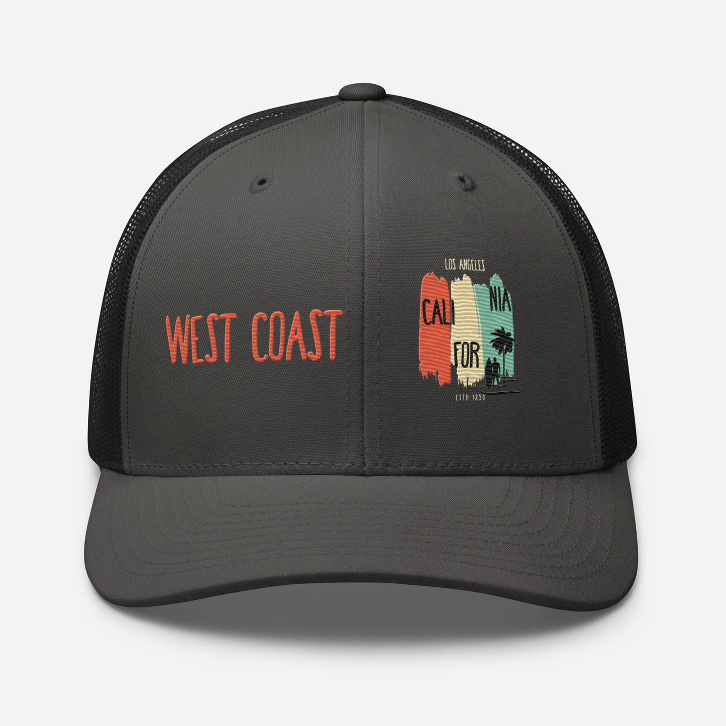 West Coast Los Angeles Embroidered Snapback Trucker Hat, Adjustable Mesh Back Cap