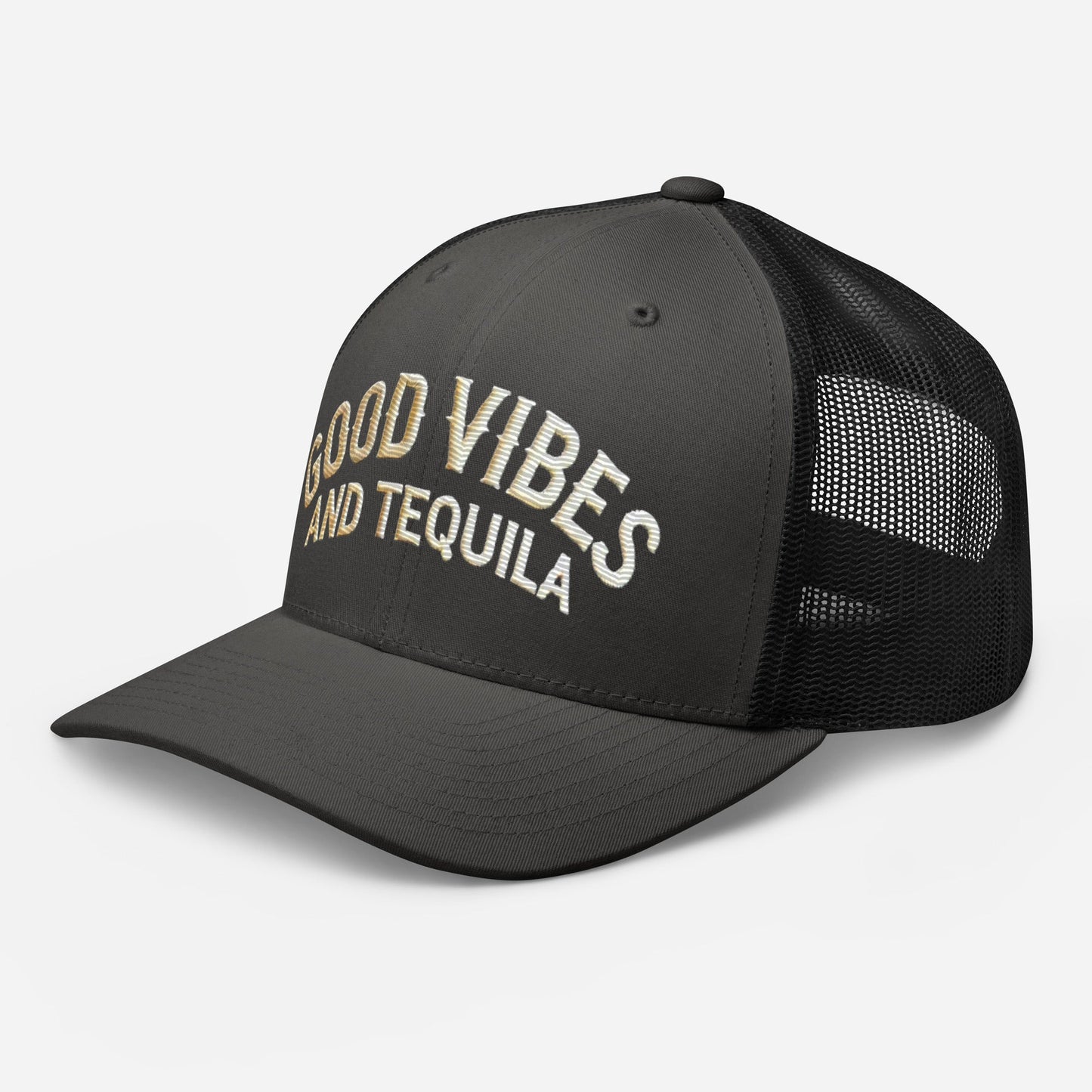 Good Vibes and Tequila Embroidered Trucker Cap: Classic Mesh Back, Adjustable Fit Great Gift