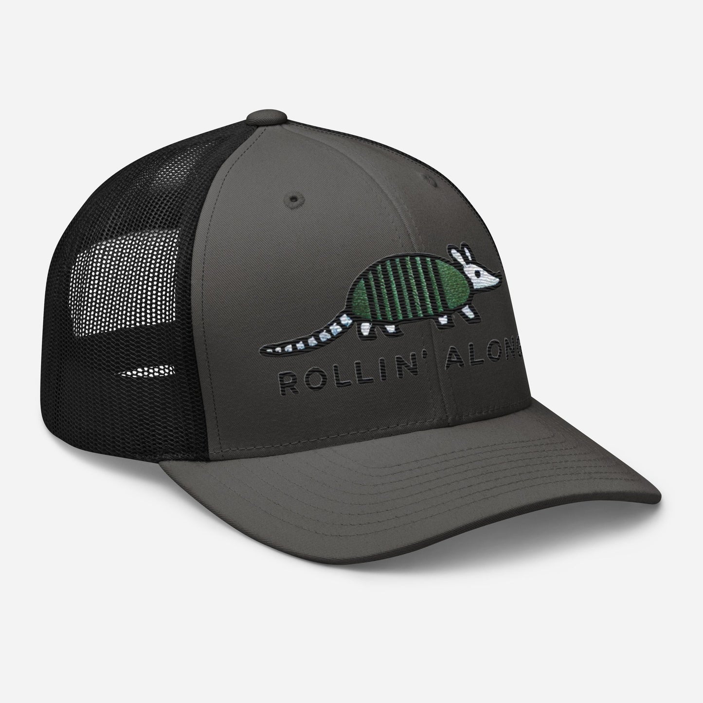 Embroidered Armadillo Rollin' Along Trucker Cap, Mesh Back Adjustable Hat Great Gift Idea