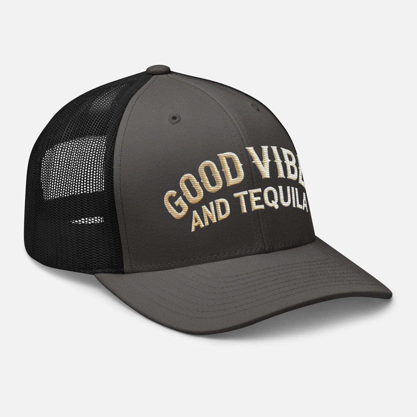 Good Vibes and Tequila Embroidered Trucker Cap: Classic Mesh Back, Adjustable Fit Great Gift