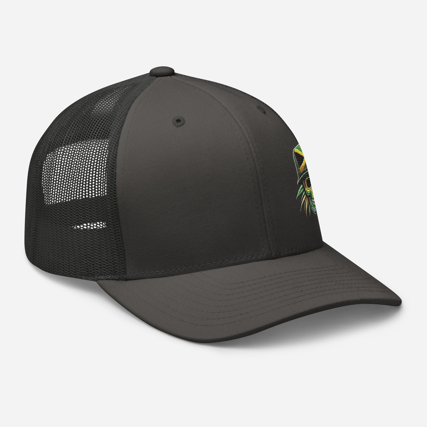 Embroidered 'Jamaica Skull' Trucker Hat – Adjustable Snapback, Stylish Summer Jamaica Hat