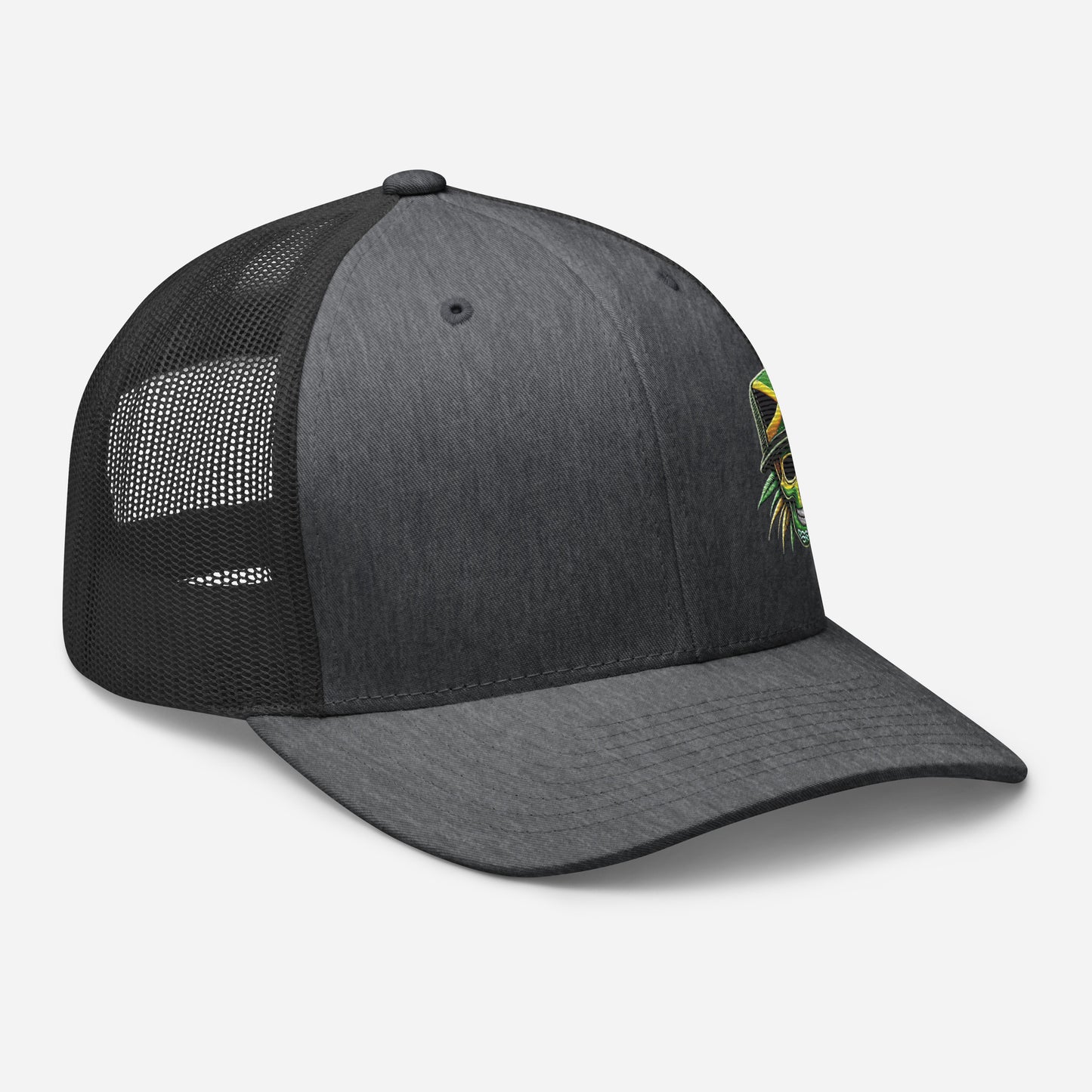 Embroidered 'Jamaica Skull' Trucker Hat – Adjustable Snapback, Stylish Summer Jamaica Hat