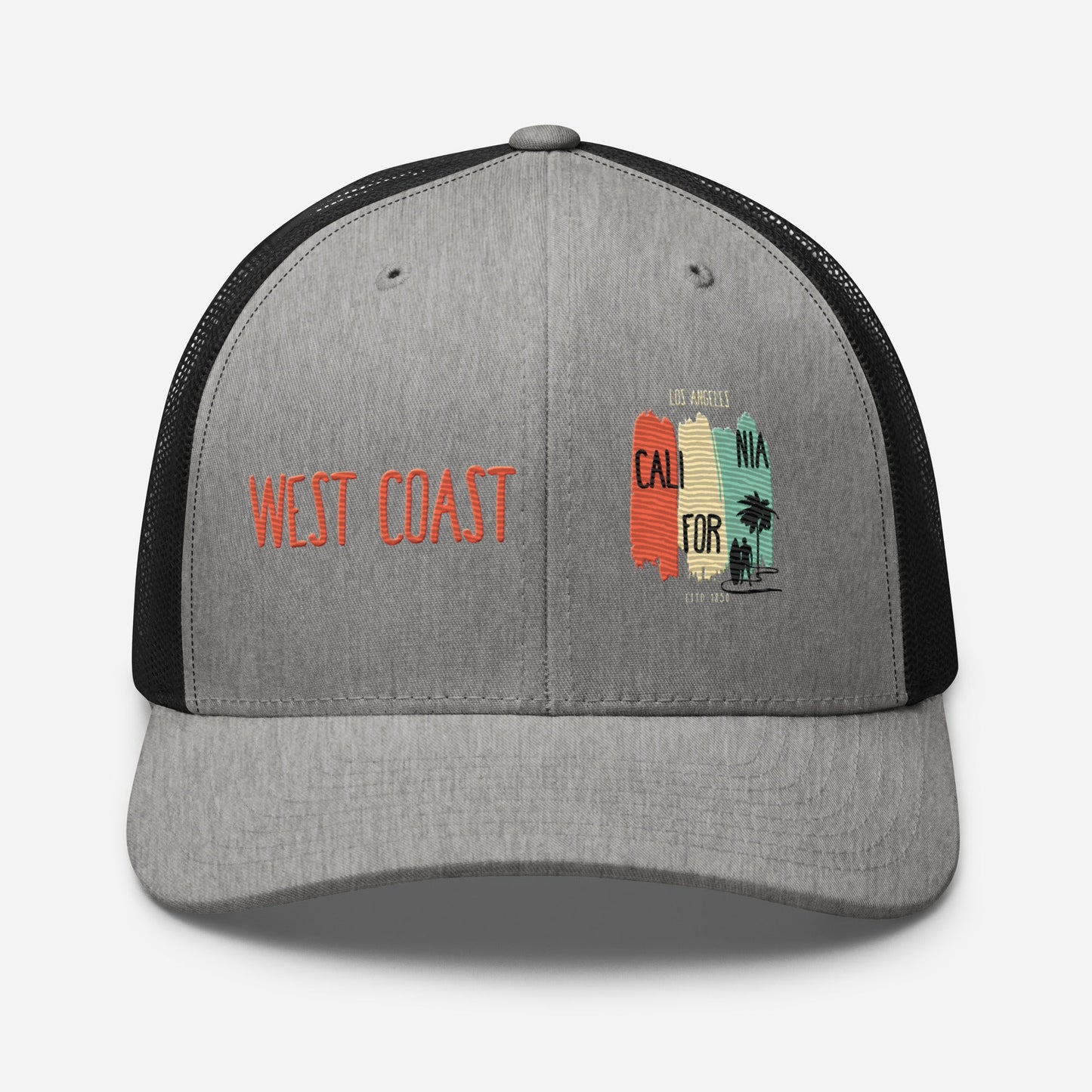 West Coast Los Angeles Embroidered Snapback Trucker Hat, Adjustable Mesh Back Cap