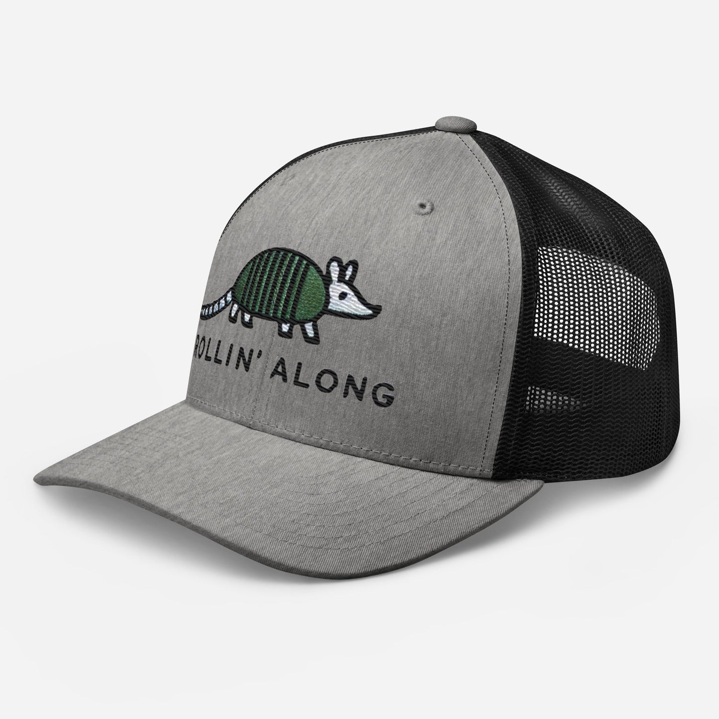 Embroidered Armadillo Rollin' Along Trucker Cap, Mesh Back Adjustable Hat Great Gift Idea