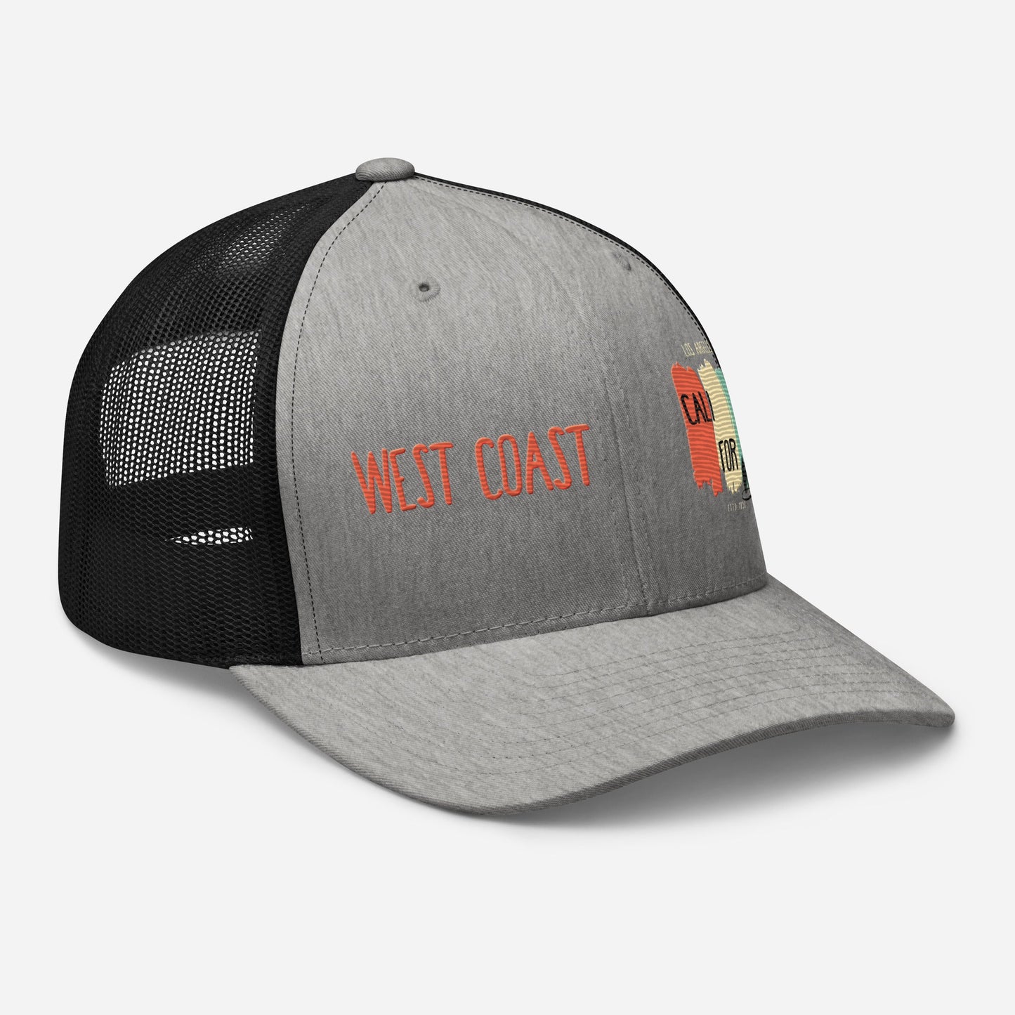 West Coast Los Angeles Embroidered Snapback Trucker Hat, Adjustable Mesh Back Cap