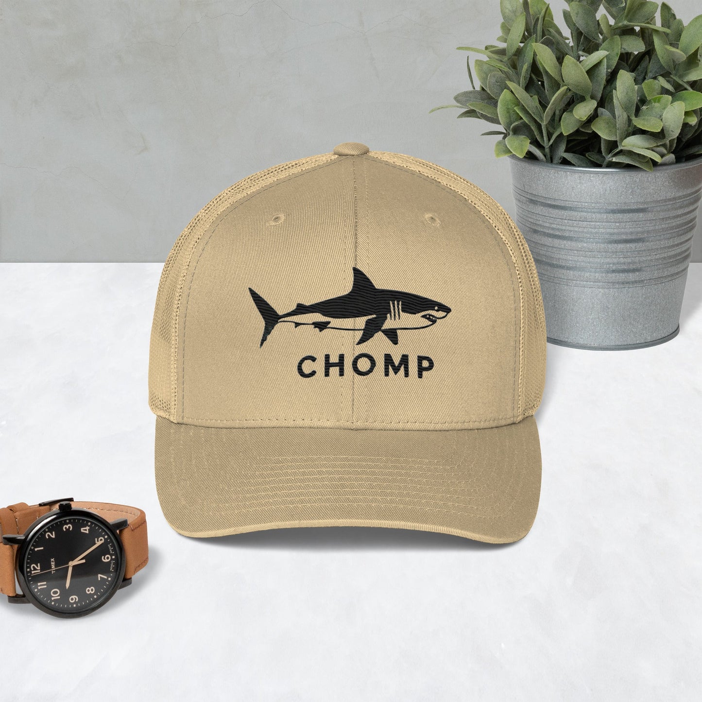 Embroidered Shark Mesh Back Trucker Cap