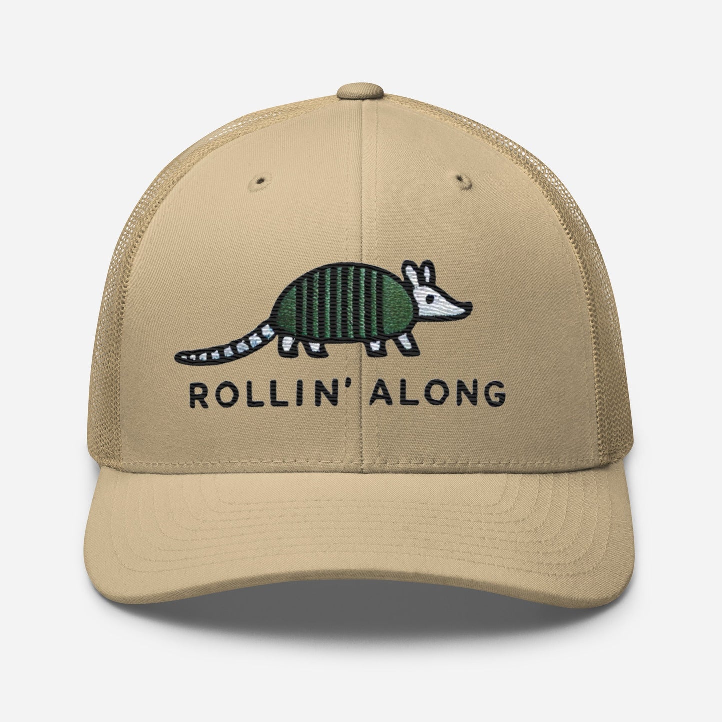 Embroidered Armadillo Rollin' Along Trucker Cap, Mesh Back Adjustable Hat Great Gift Idea