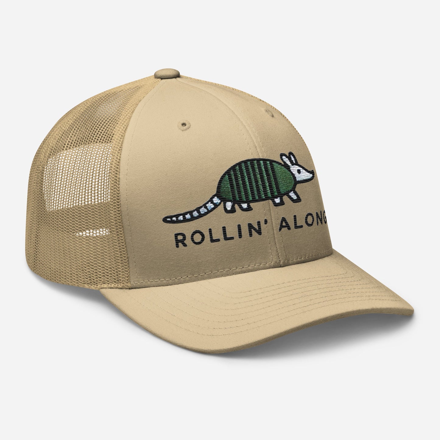 Embroidered Armadillo Rollin' Along Trucker Cap, Mesh Back Adjustable Hat Great Gift Idea