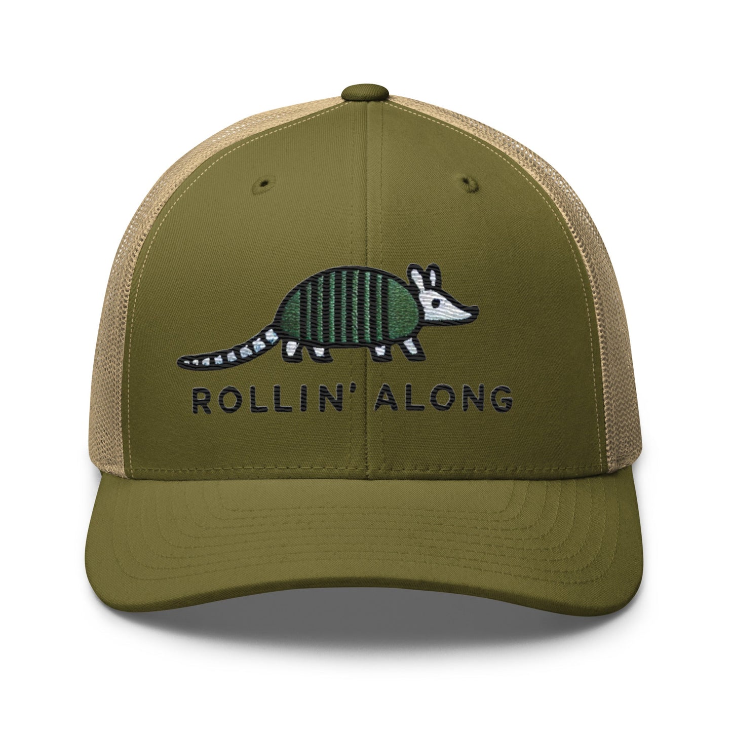 Embroidered Armadillo Rollin' Along Trucker Cap, Mesh Back Adjustable Hat Great Gift Idea