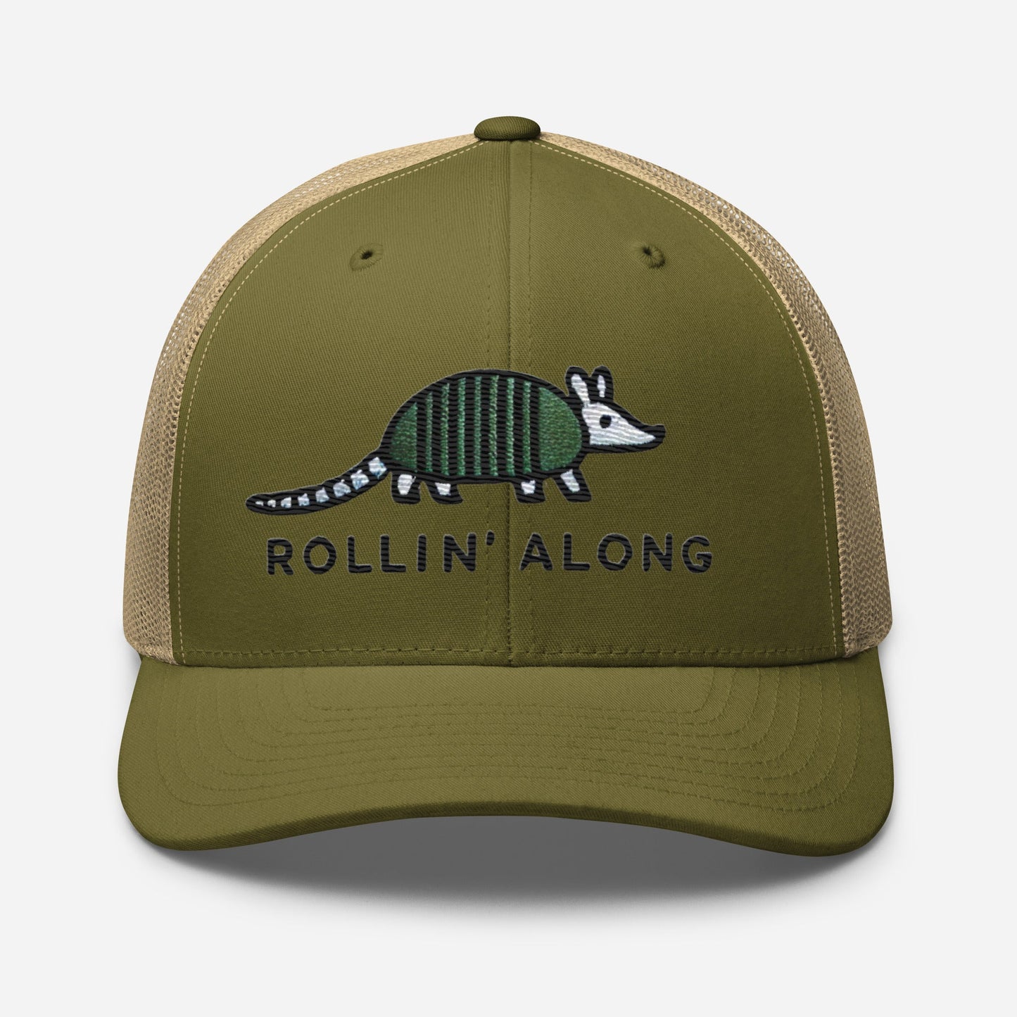 Embroidered Armadillo Rollin' Along Trucker Cap, Mesh Back Adjustable Hat Great Gift Idea