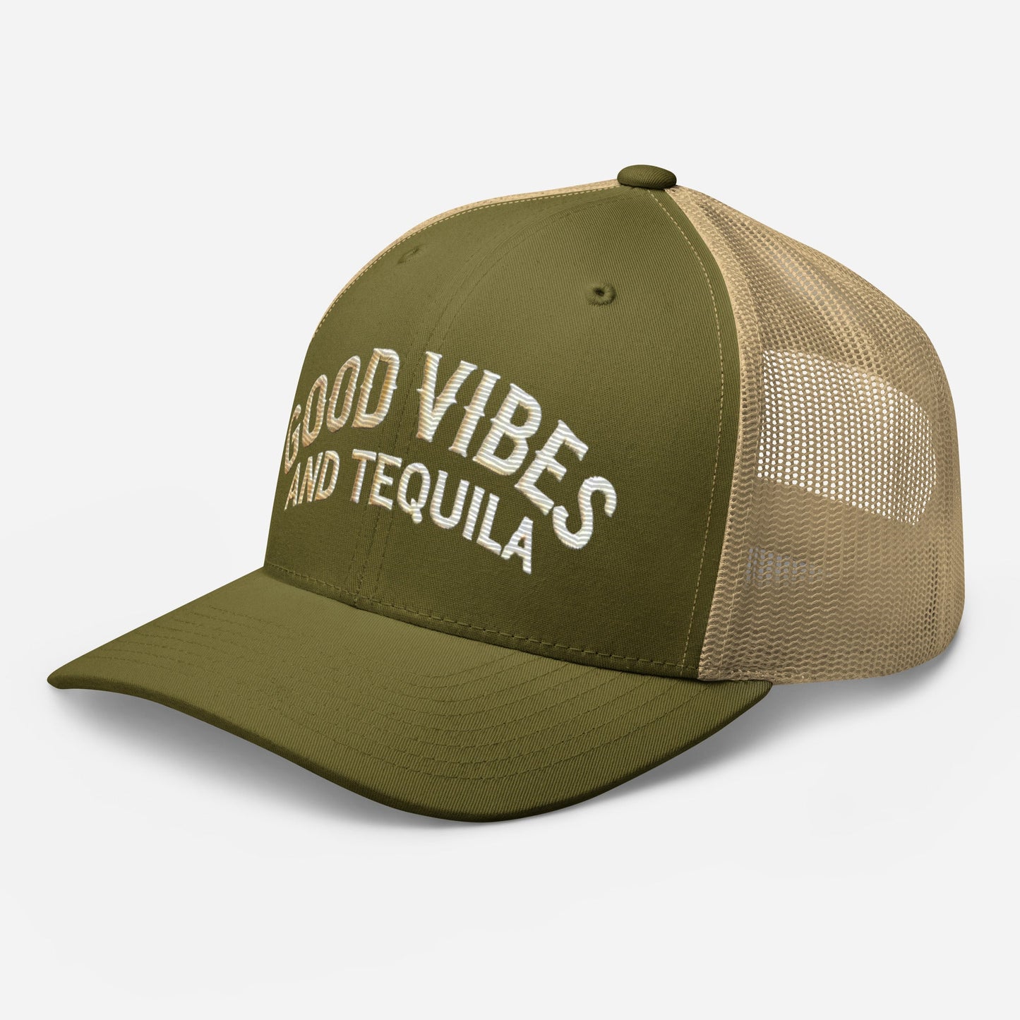 Good Vibes and Tequila Embroidered Trucker Cap: Classic Mesh Back, Adjustable Fit Great Gift