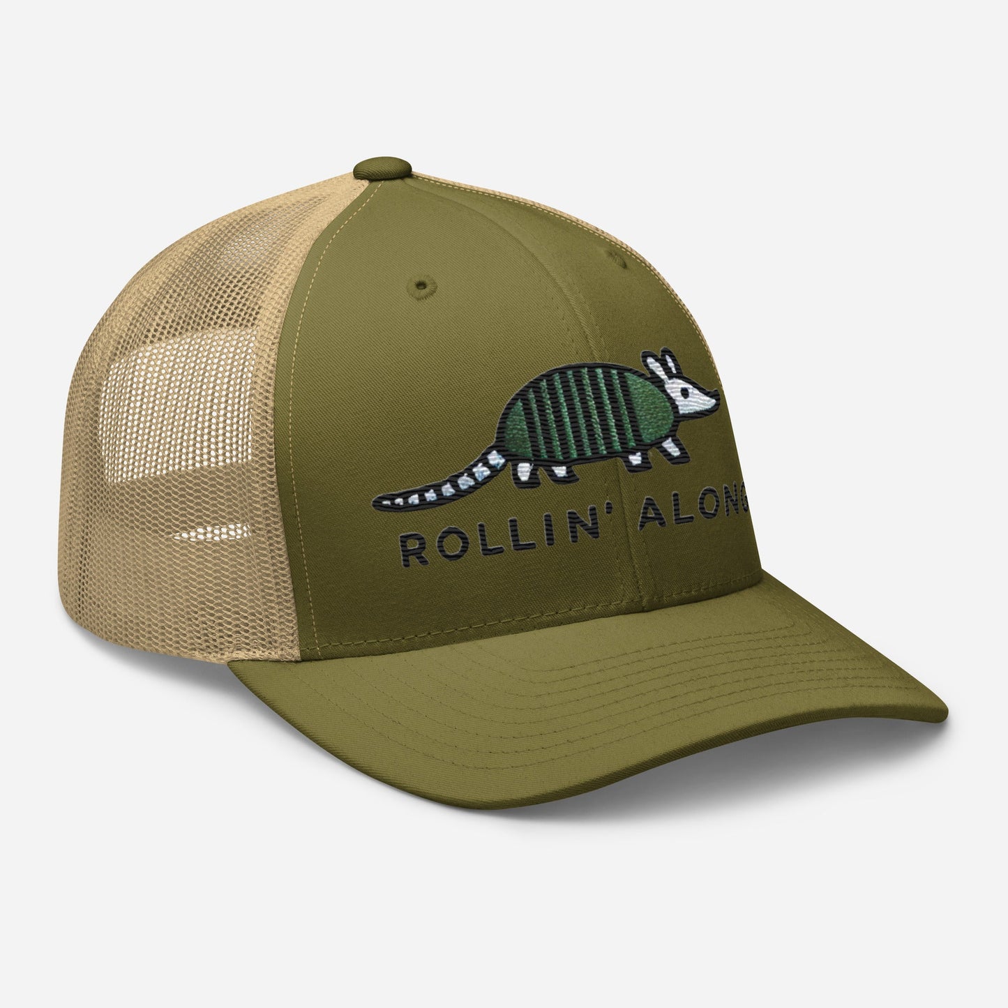 Embroidered Armadillo Rollin' Along Trucker Cap, Mesh Back Adjustable Hat Great Gift Idea