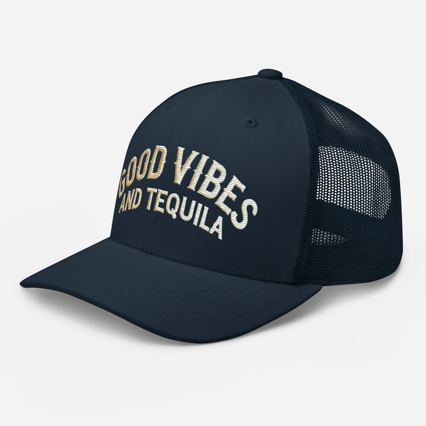 Good Vibes and Tequila Embroidered Trucker Cap: Classic Mesh Back, Adjustable Fit Great Gift