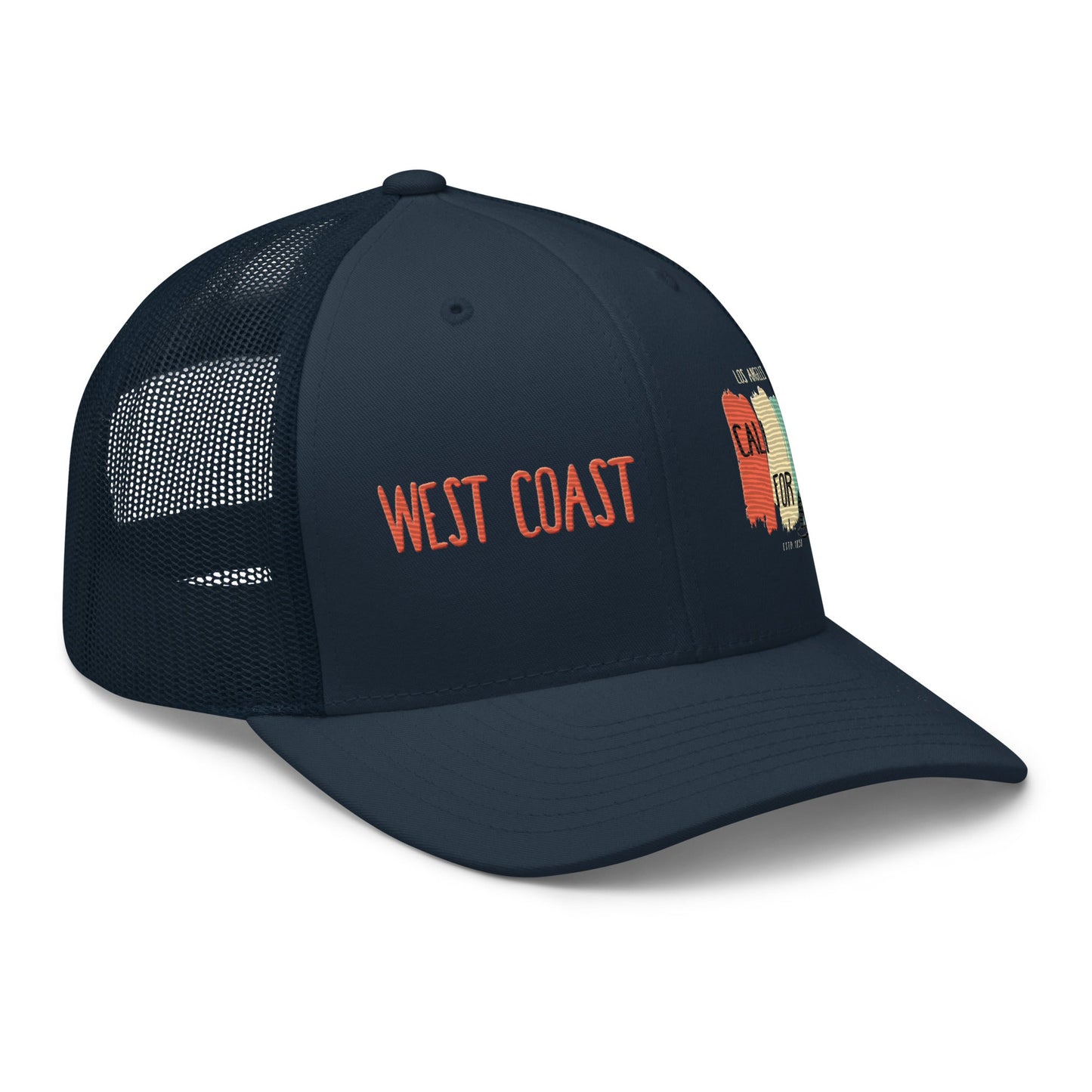 West Coast Los Angeles Embroidered Snapback Trucker Hat, Adjustable Mesh Back Cap