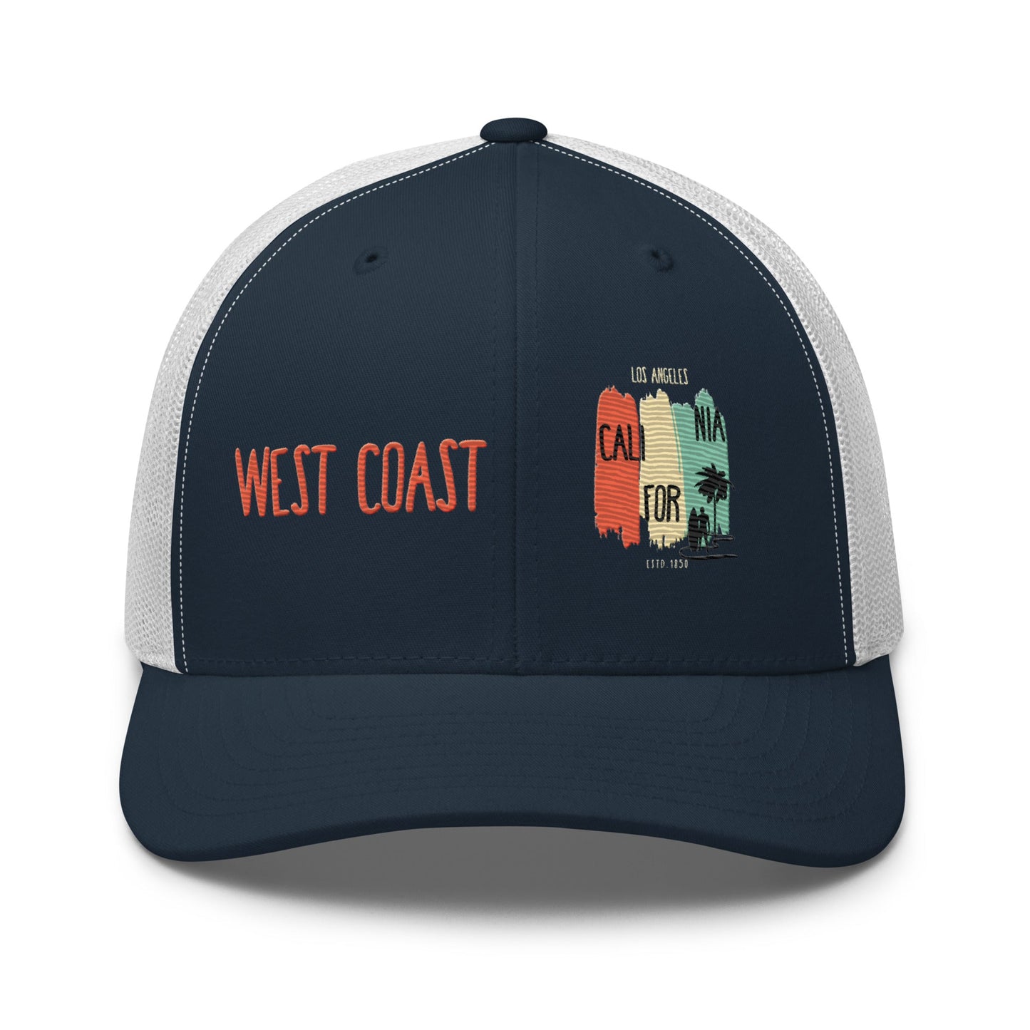 West Coast Los Angeles Embroidered Snapback Trucker Hat, Adjustable Mesh Back Cap