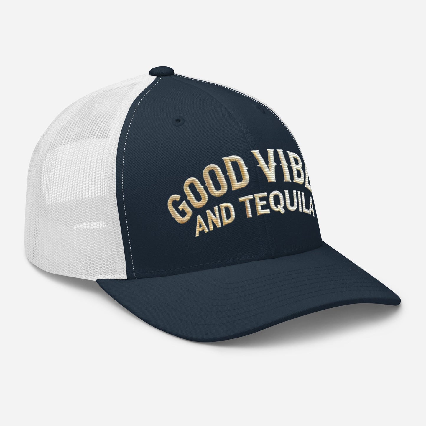 Good Vibes and Tequila Embroidered Trucker Cap: Classic Mesh Back, Adjustable Fit Great Gift