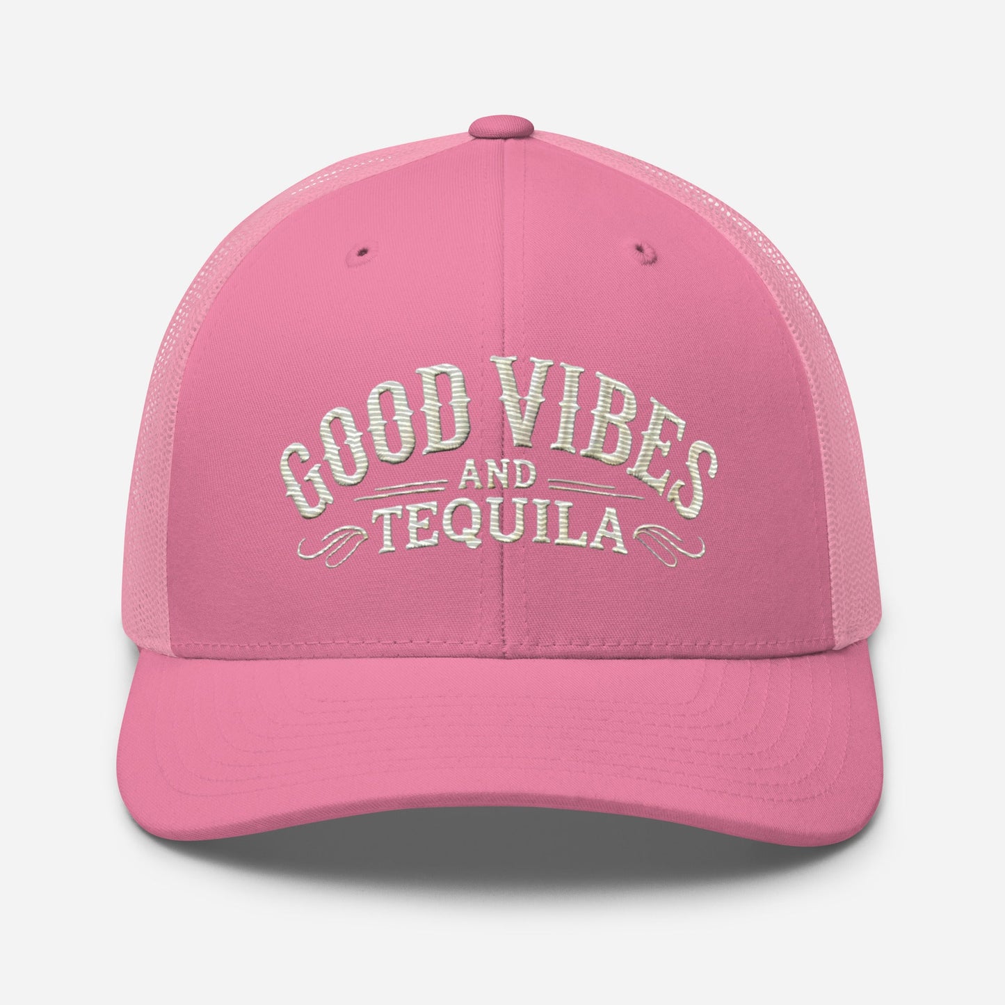 Good Vibes and Tequila Embroidered Trucker Cap: Classic Mesh Back, Adjustable Fit Party Hat Great Gift Idea