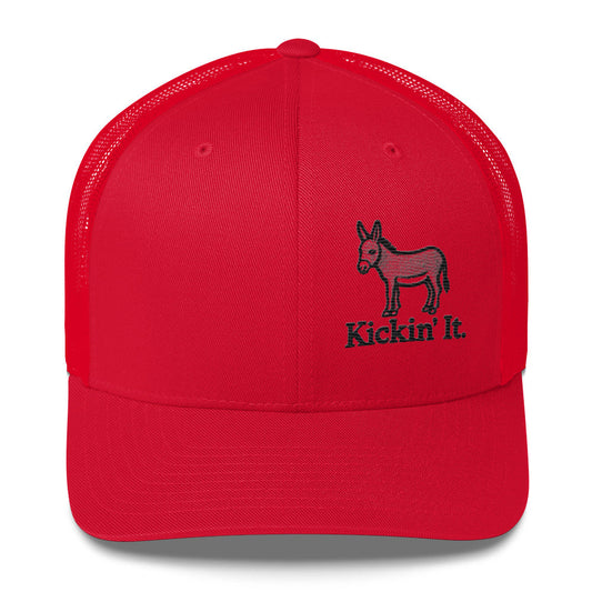 Embroidered "Kicken It" Trucker Cap Humor Funny Casual Wildlife Hat