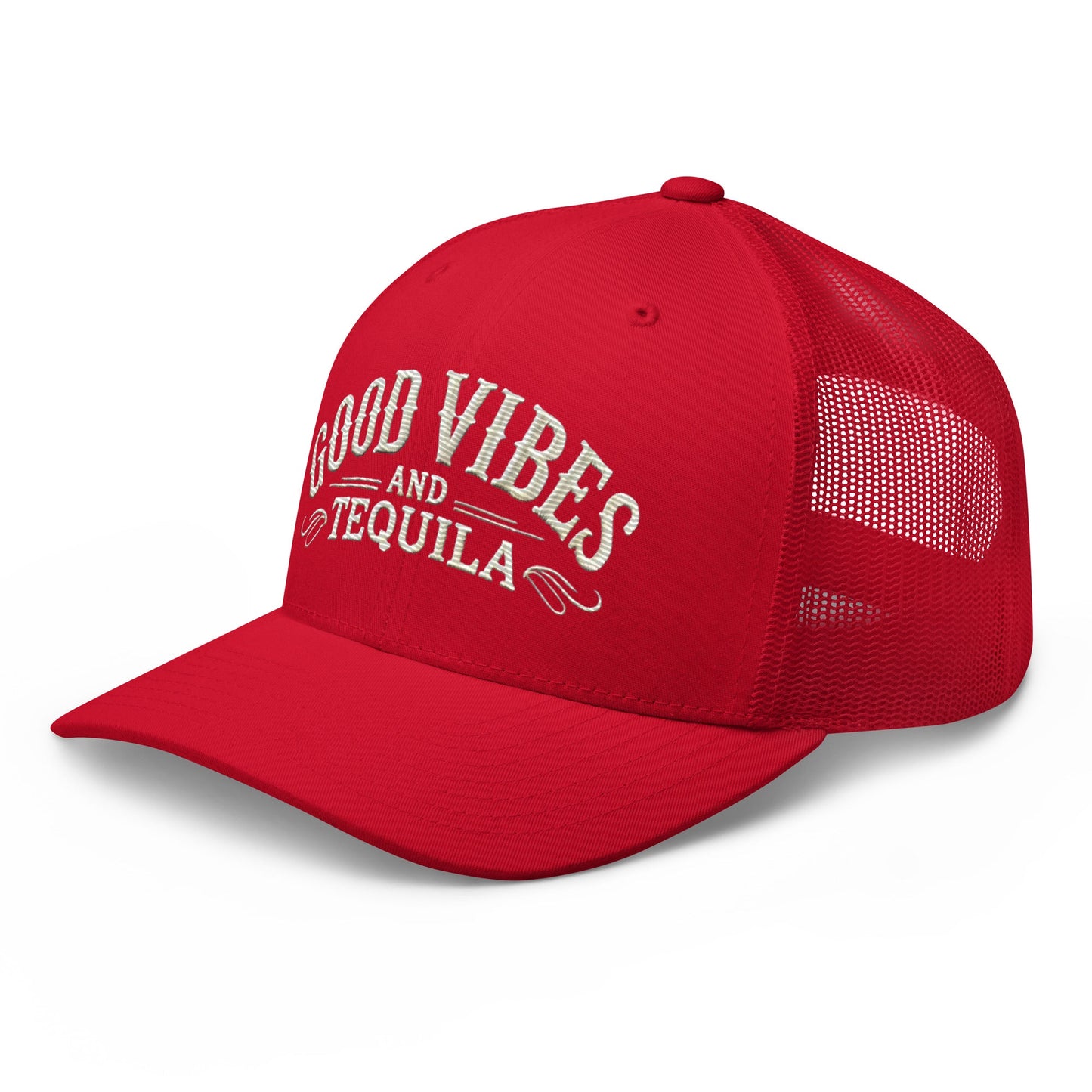 Good Vibes and Tequila Embroidered Trucker Cap: Classic Mesh Back, Adjustable Fit Party Hat Great Gift Idea