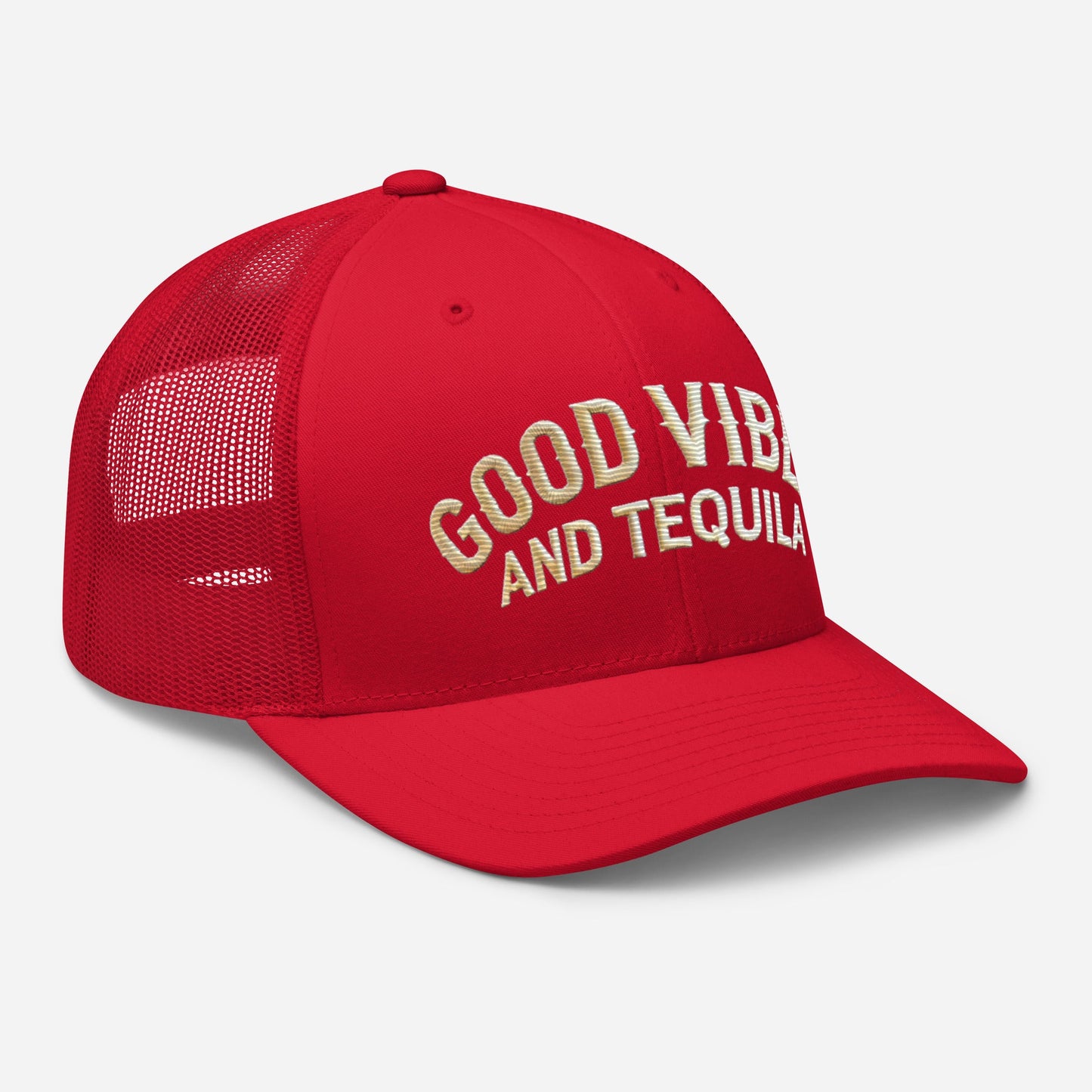 Good Vibes and Tequila Embroidered Trucker Cap: Classic Mesh Back, Adjustable Fit Great Gift