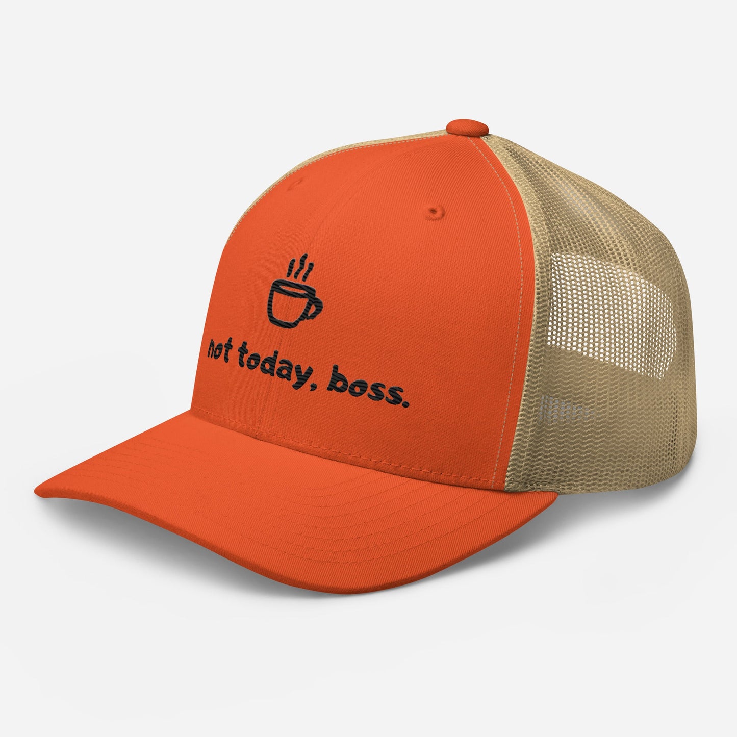 Not Today Boss Embroidered Trucker Cap - Humor Funny Mesh Hat