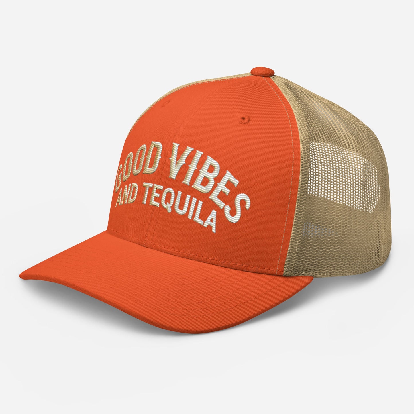 Good Vibes and Tequila Embroidered Trucker Cap: Classic Mesh Back, Adjustable Fit Great Gift