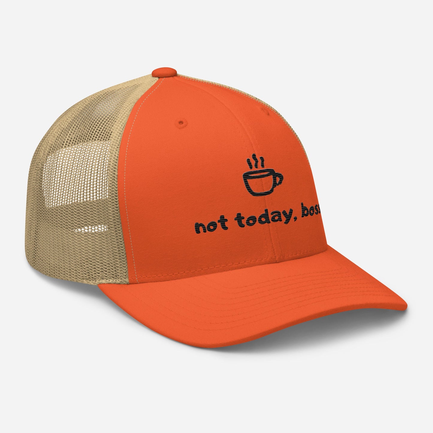 Not Today Boss Embroidered Trucker Cap - Humor Funny Mesh Hat