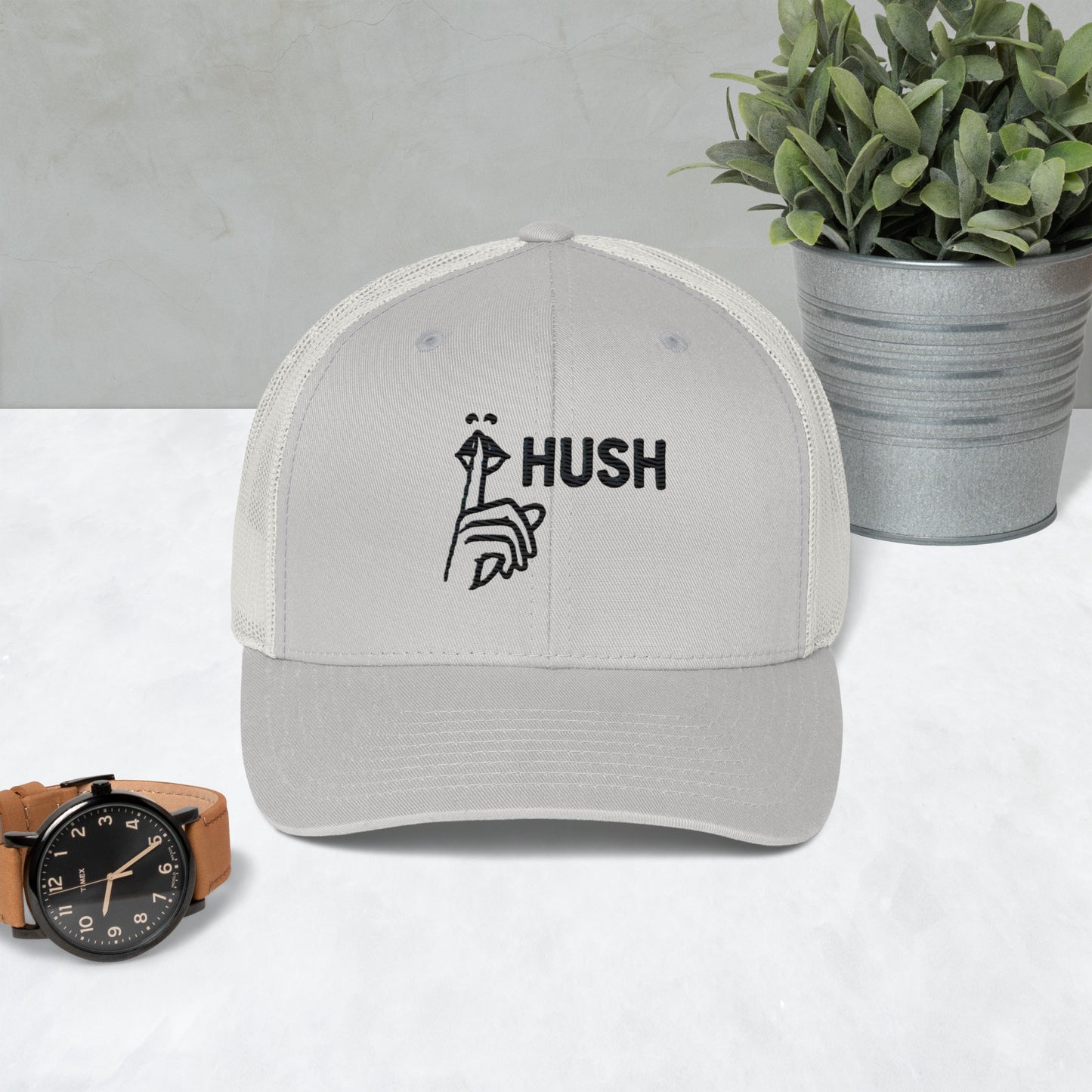 Hush Embroidered Trucker Cap – Comfortable Mesh Back Hat for Every Day Trending Hat