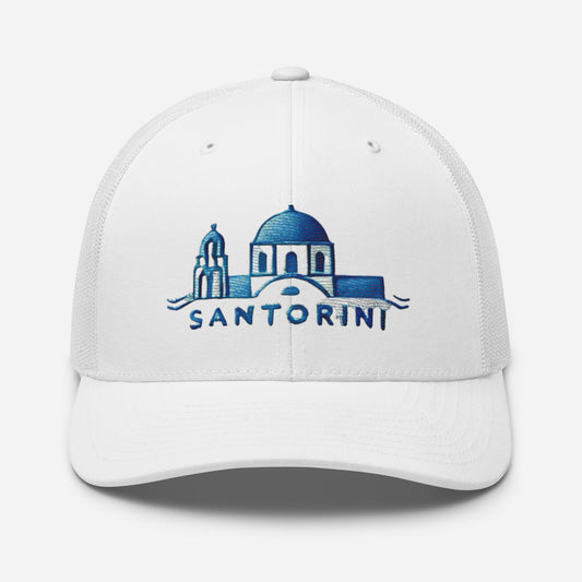 Santorini Embroidered Trucker Cap - Classic Mesh Back Hat for Sun Protection Greece Great Gift Idea Trucker Cap