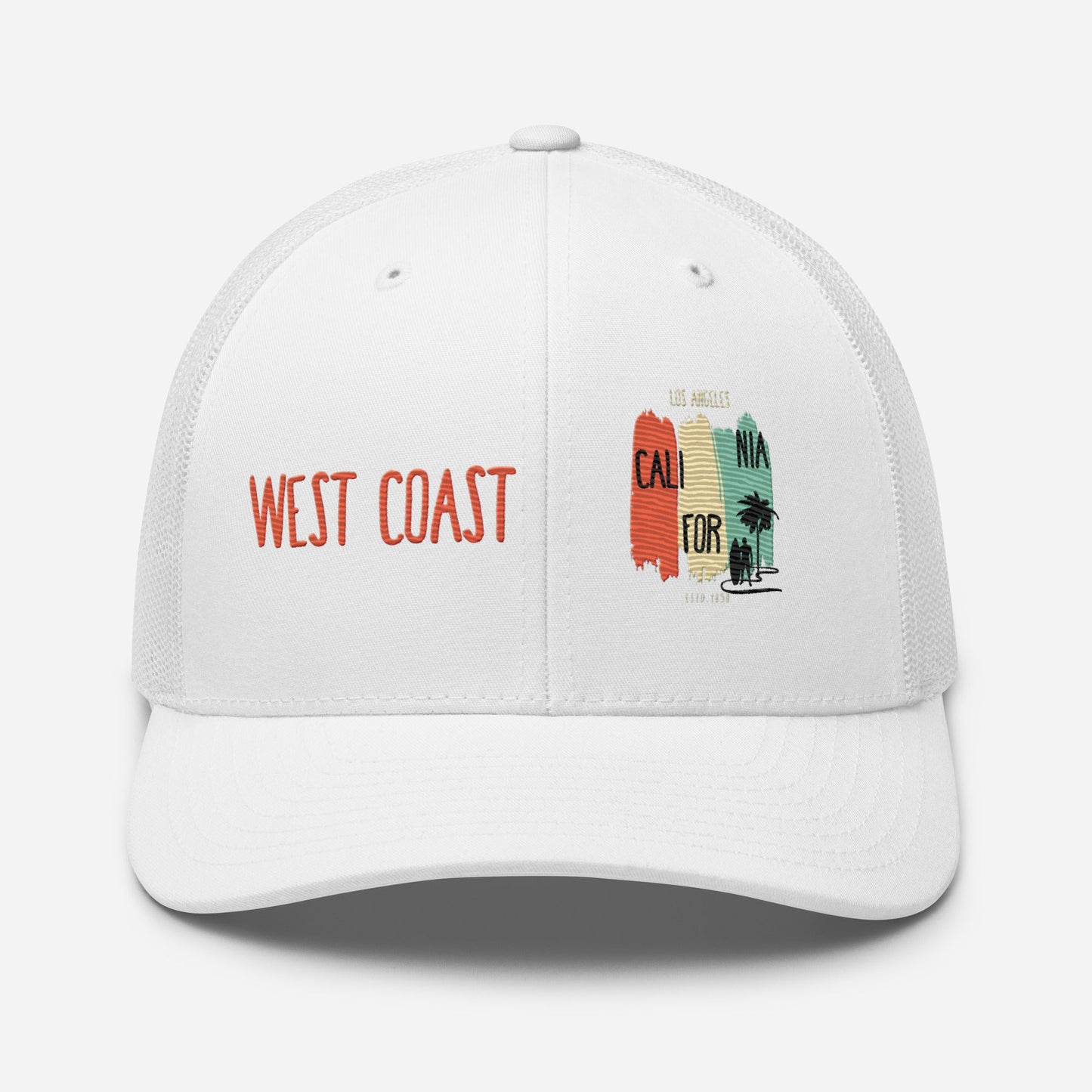 West Coast Los Angeles Embroidered Snapback Trucker Hat, Adjustable Mesh Back Cap