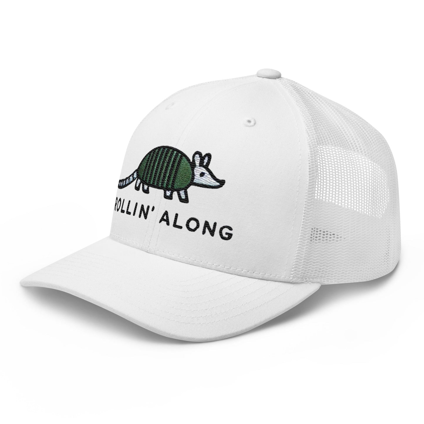 Embroidered Armadillo Rollin' Along Trucker Cap, Mesh Back Adjustable Hat Great Gift Idea