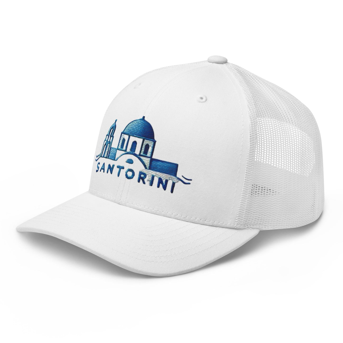 Santorini Embroidered Trucker Cap - Classic Mesh Back Hat for Sun Protection Greece Great Gift Idea Trucker Cap