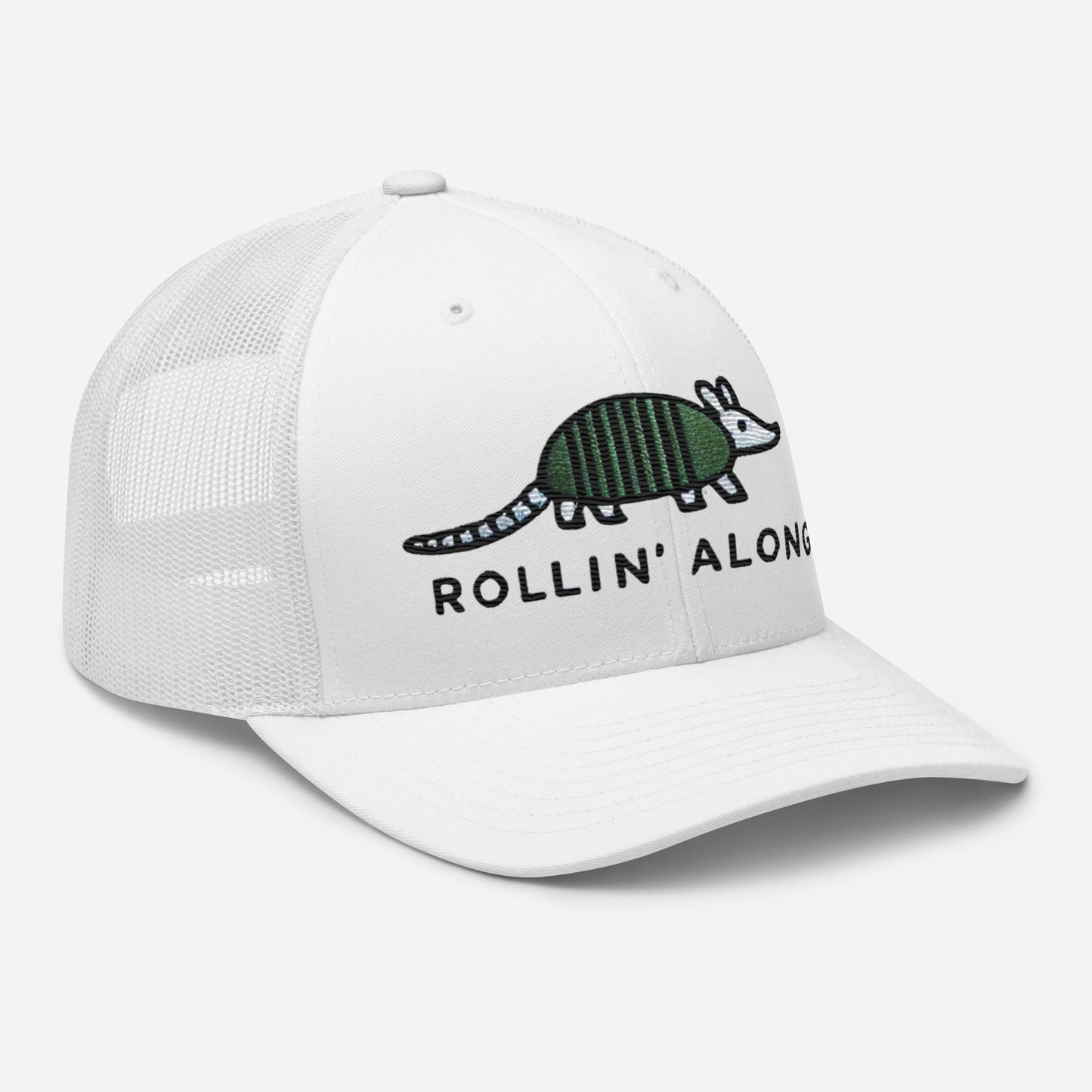 Embroidered Armadillo Rollin' Along Trucker Cap, Mesh Back Adjustable Hat Great Gift Idea