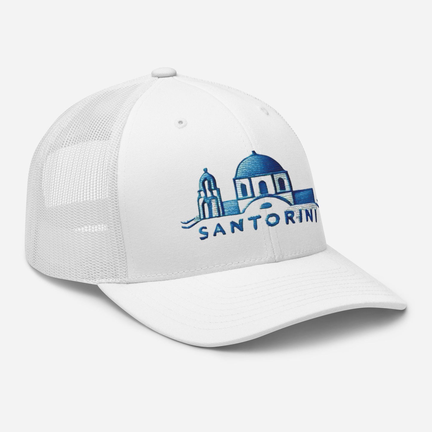 Santorini Embroidered Trucker Cap - Classic Mesh Back Hat for Sun Protection Greece Great Gift Idea Trucker Cap