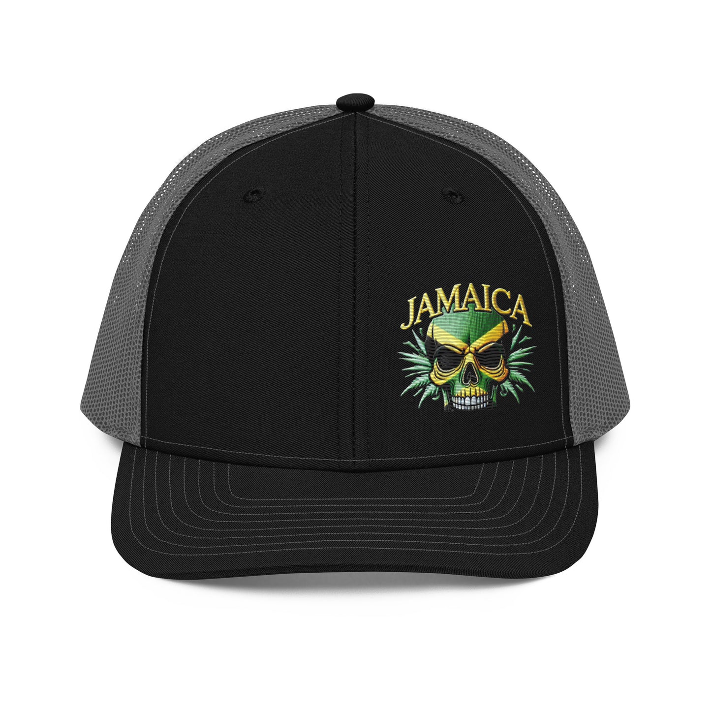 Embroidered 'Jamaica Skull' Trucker Hat – Adjustable Snapback, Stylish Summer Jamaica Hat